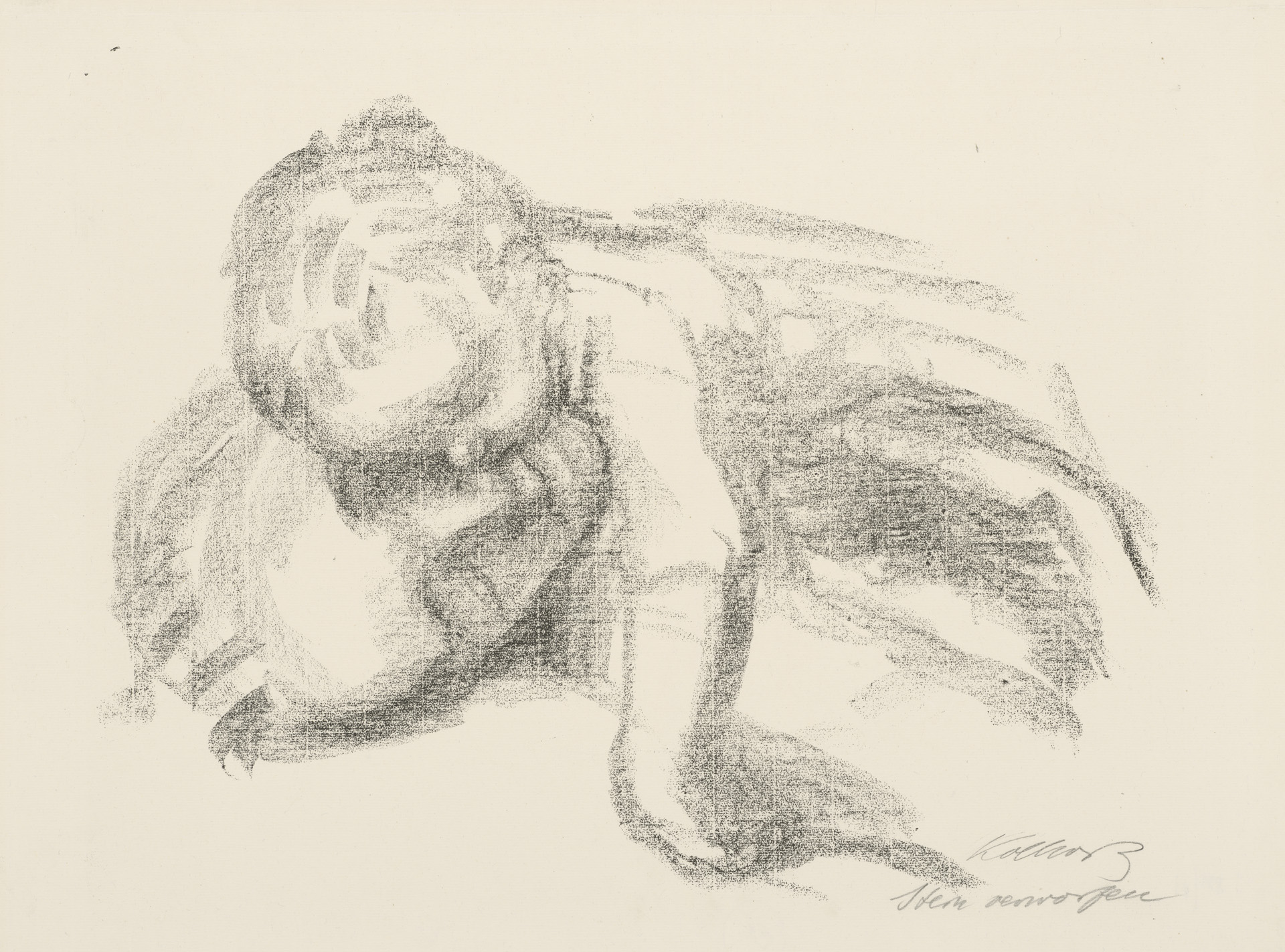 Käthe Kollwitz, The Widow II, rejected second version of sheet 5 in the series »War«, 1920, crayon lithograph (transfer), Kn 154, Cologne Kollwitz Collection © Käthe Kollwitz Museum Köln