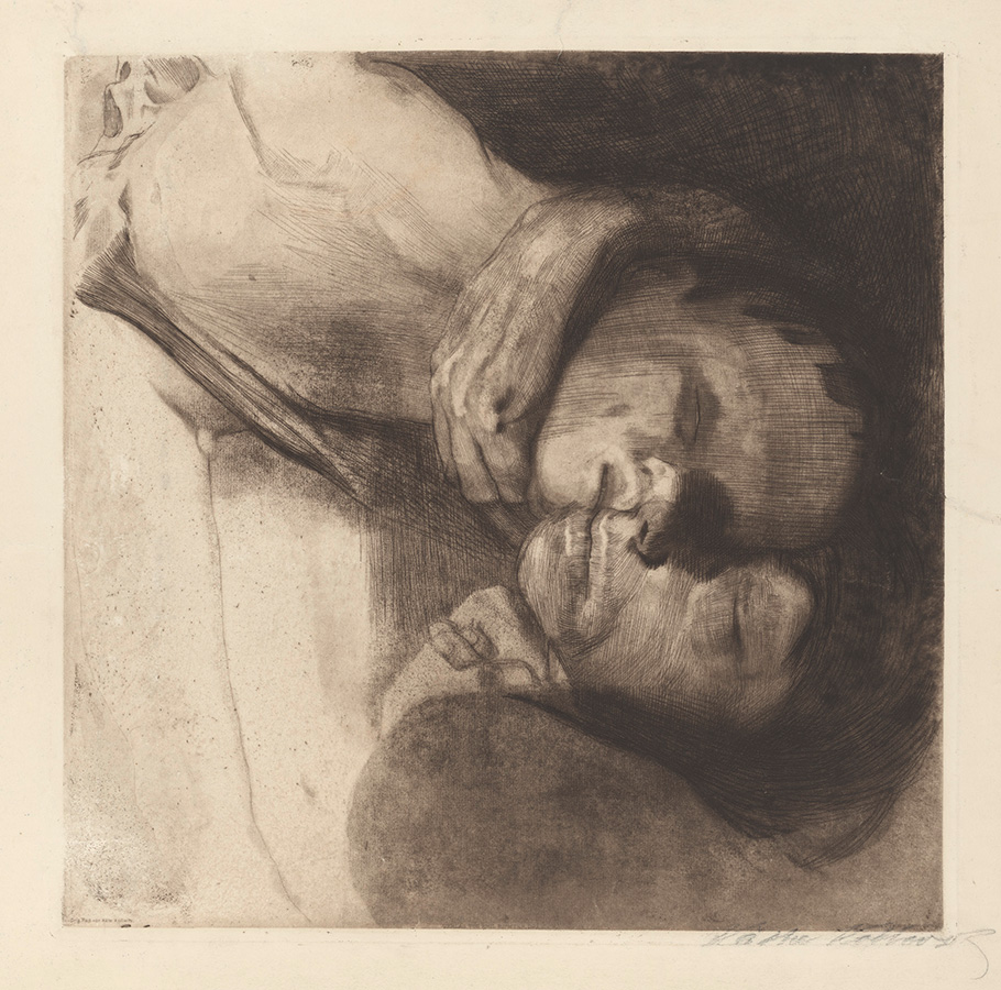 Käthe Kollwitz, Death, Woman and Child, 1910, line etching, drypoint, emery and vernis mou with screen printing of laid paper and Ziegler transfer paper, Kn 108 XIII, Cologne Kollwitz Collection © Käthe Kollwitz Museum Köln