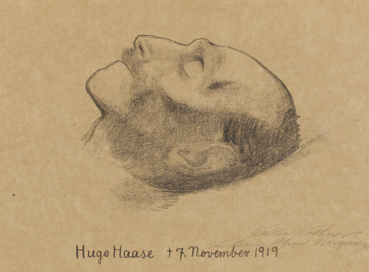 Käthe Kollwitz, Hugo Haase sur son lit de mort, 1919, lithographie au crayon en deux couleurs, Kn 147, collection Kollwitz de Cologne © Käthe Kollwitz Museum Köln