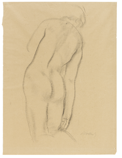 Käthe Kollwitz, Kniender weiblicher Rückenakt; 1904-06, Schwarze Kreide, NT 339 