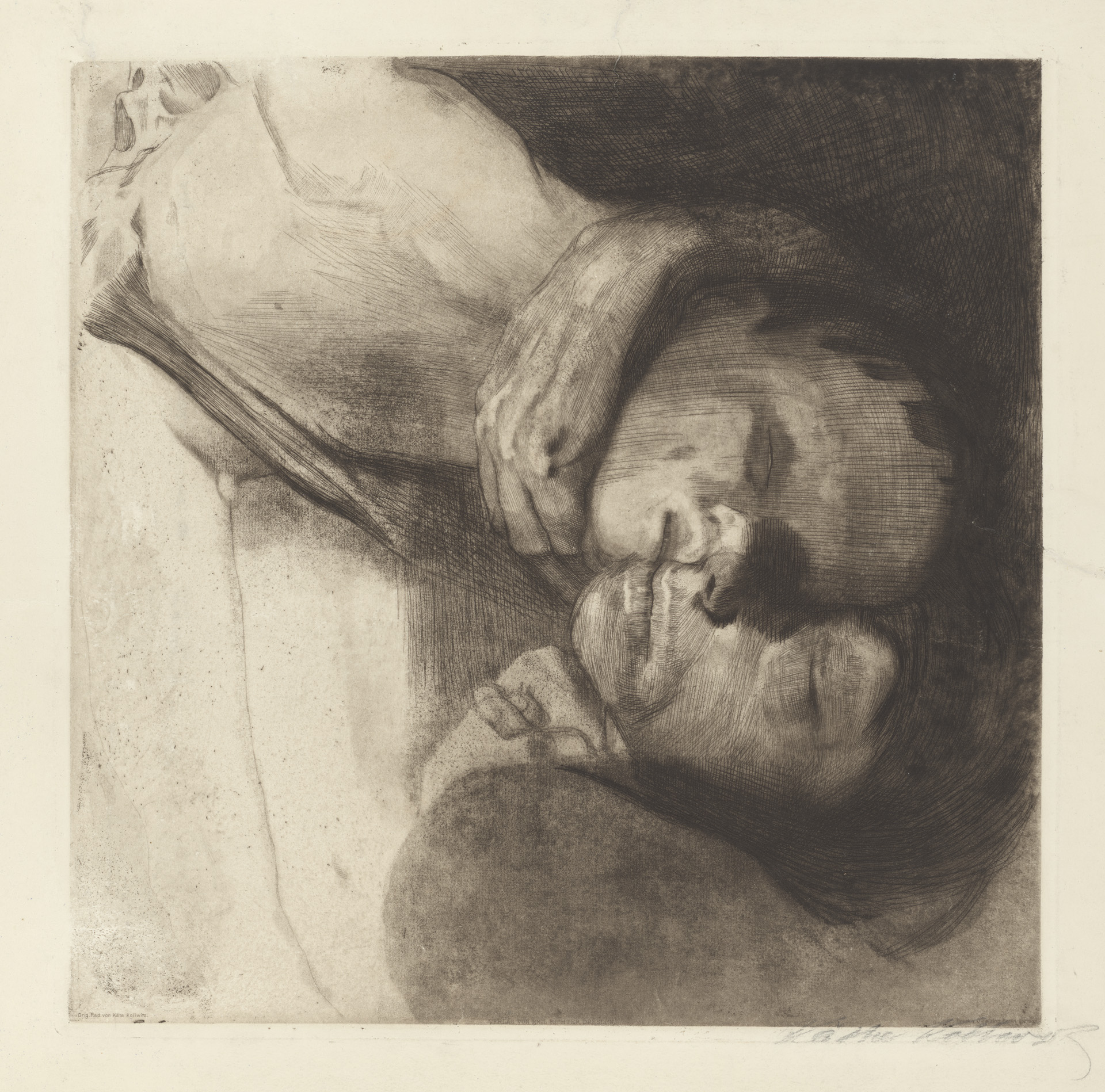 Käthe Kollwitz, Death, Woman and Child, 1910, line etching, drypoint, sandpaper and vernis mou with imprint of laid paper and Ziegler's transfer paper, Kn 108 XIII, Cologne Kollwitz Collection © Käthe Kollwitz Museum Köln