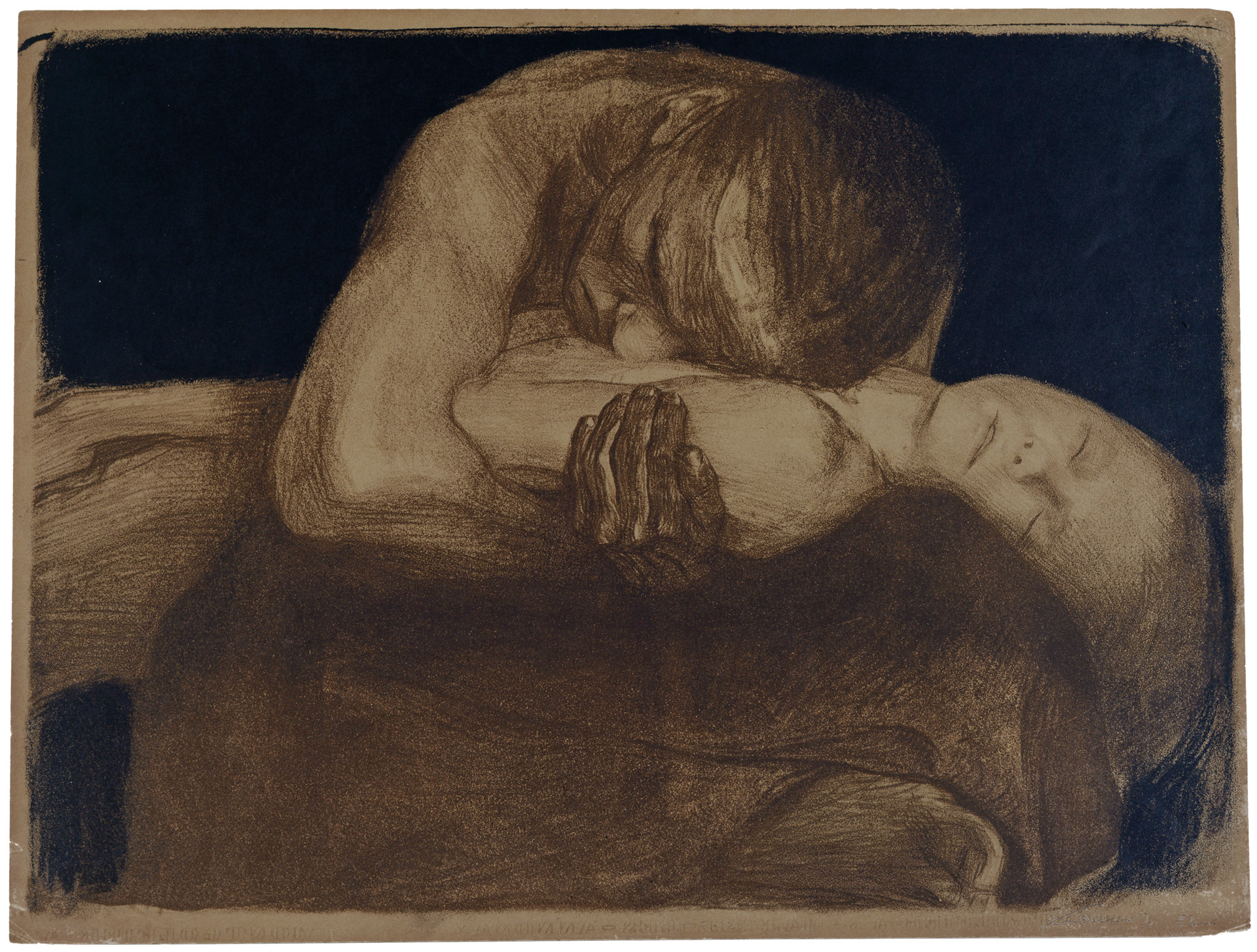 Käthe Kolwitz, Pietà, 1903, crayon and brush lithograph in two colors, with scratch technique on the drawing stone, Kn 77, Cologne Kollwitz Collection © Käthe Kollwitz Museum Köln