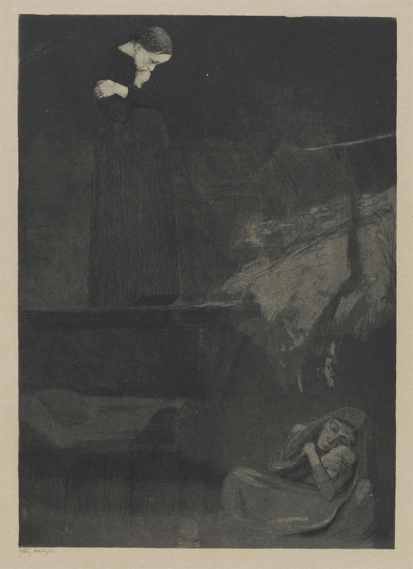 Käthe Kollwitz, Gretchen, 1899, Strichätzung, Kaltnadel, Aquatinta und Polierstahl, Kn 45 IV