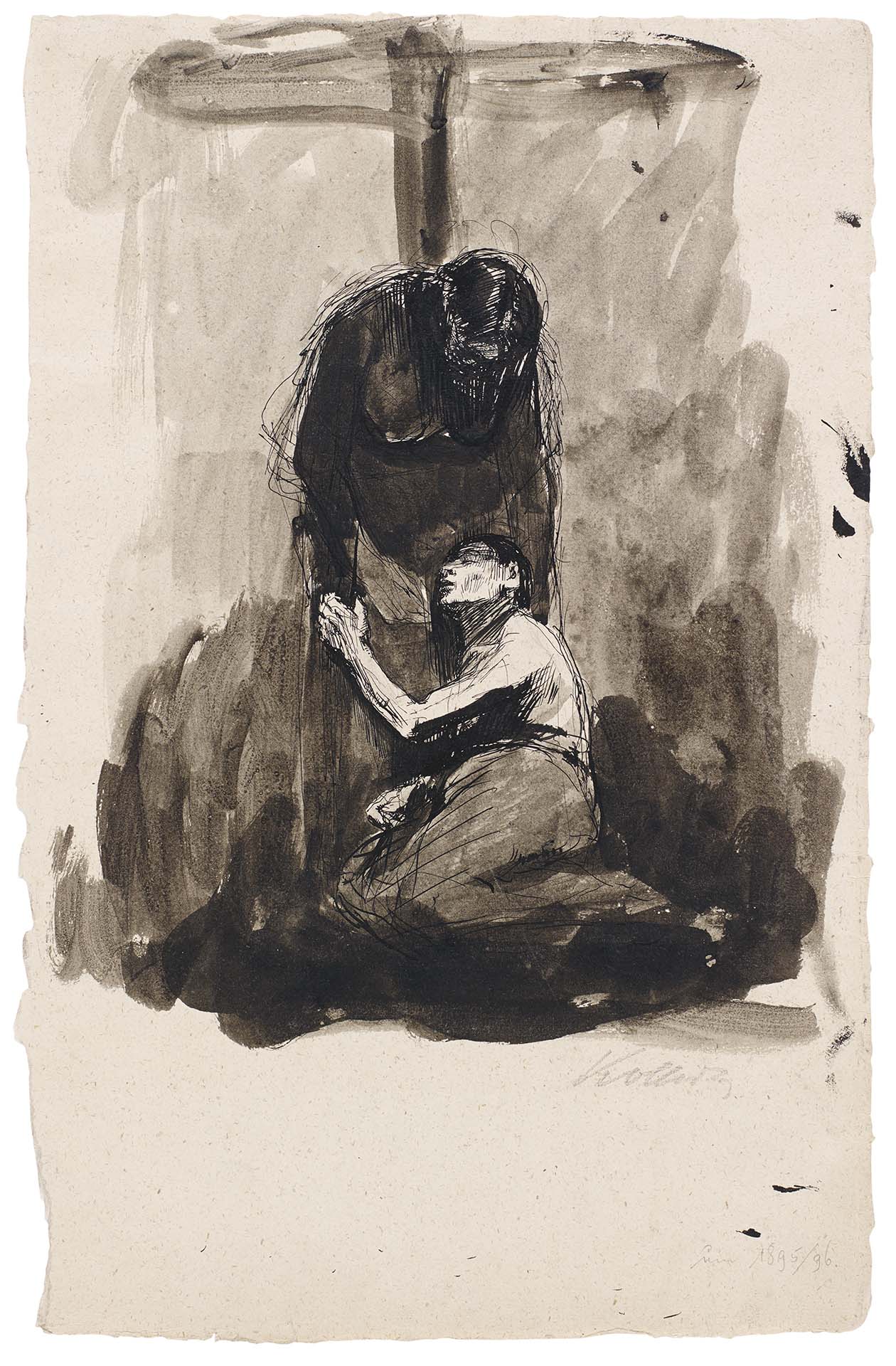 Käthe Kollwitz, A Woman’s Plight (Martyrdom of a Woman), c 1889, pen, brush and ink, washed, on laid paper, NT (17a), Cologne Kollwitz Collection © Käthe Kollwitz Museum Köln