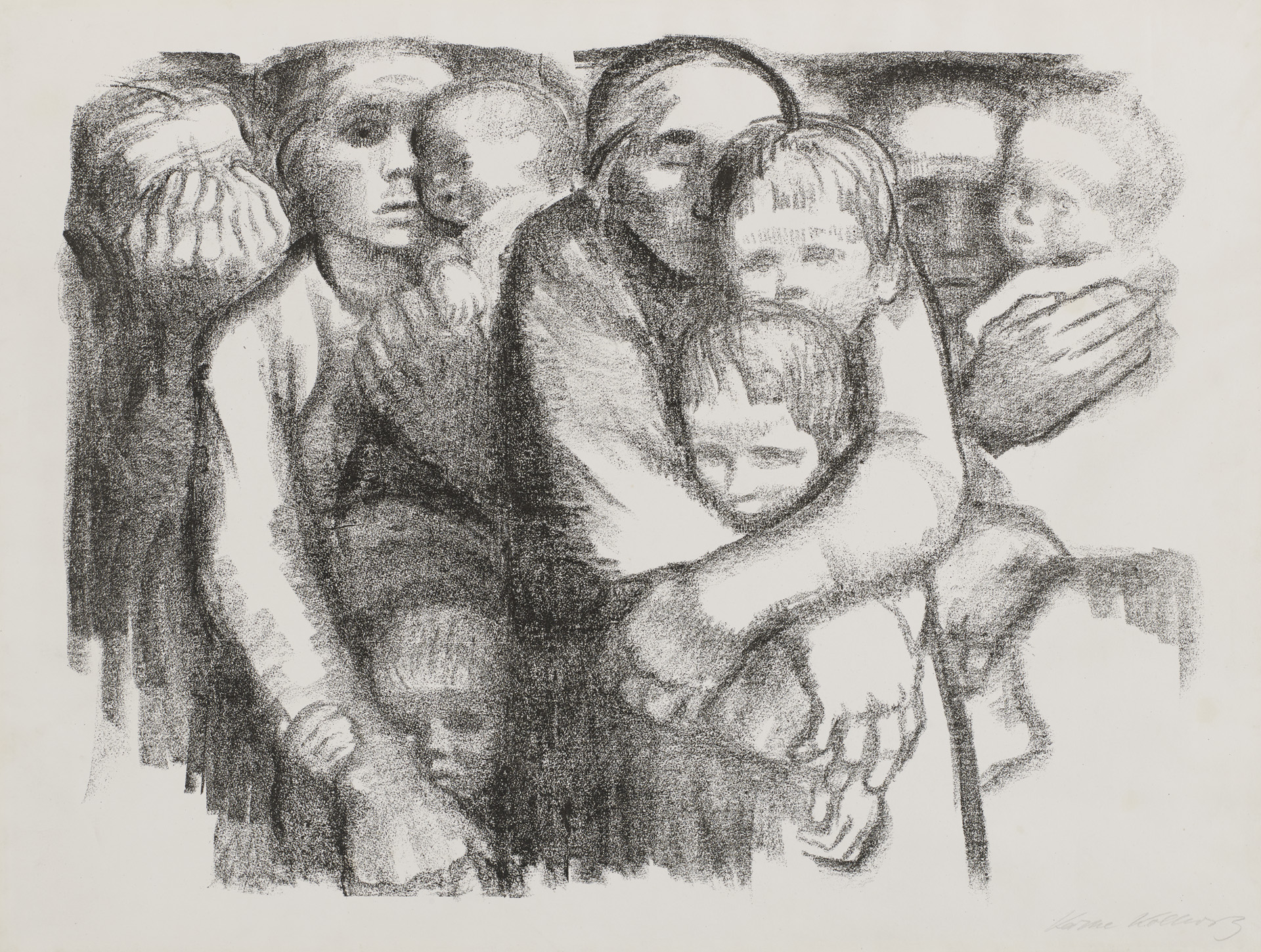 Käthe Kollwitz, Mütter, verworfene zweite Fassung von Blatt 6 der Folge »Krieg«, 1919, Kreidelithographie (Umdruck), Kn 140 I c