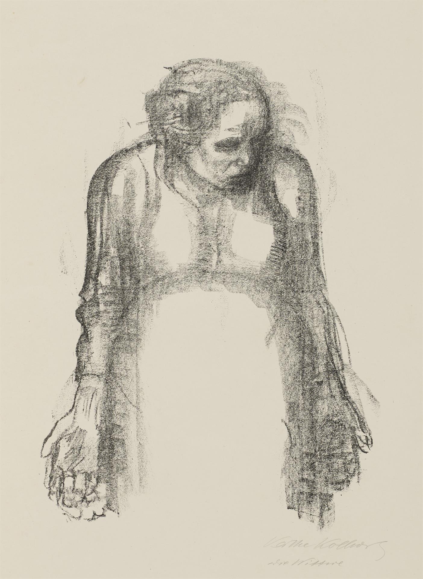 Käthe Kollwitz, Die Witwe I, verworfene dritte Fassung von Blatt 4 der Folge »Krieg«, 1920, Kreidelithographie, Kn 152 c