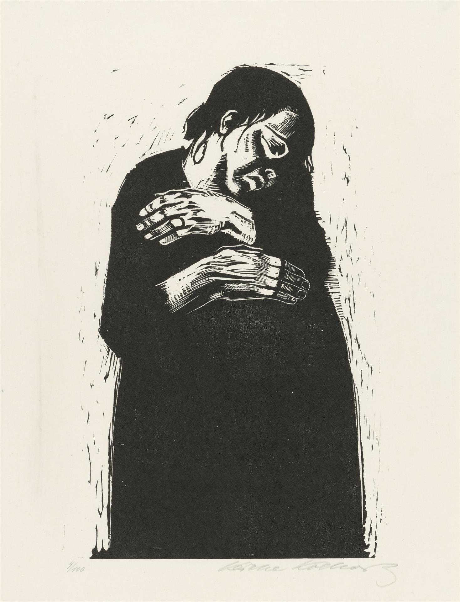 Käthe Kollwitz, Die Witwe I, Bl. 4 der Folge »Krieg«, 1921/1922, Holzschnitt, Kn 175 V b