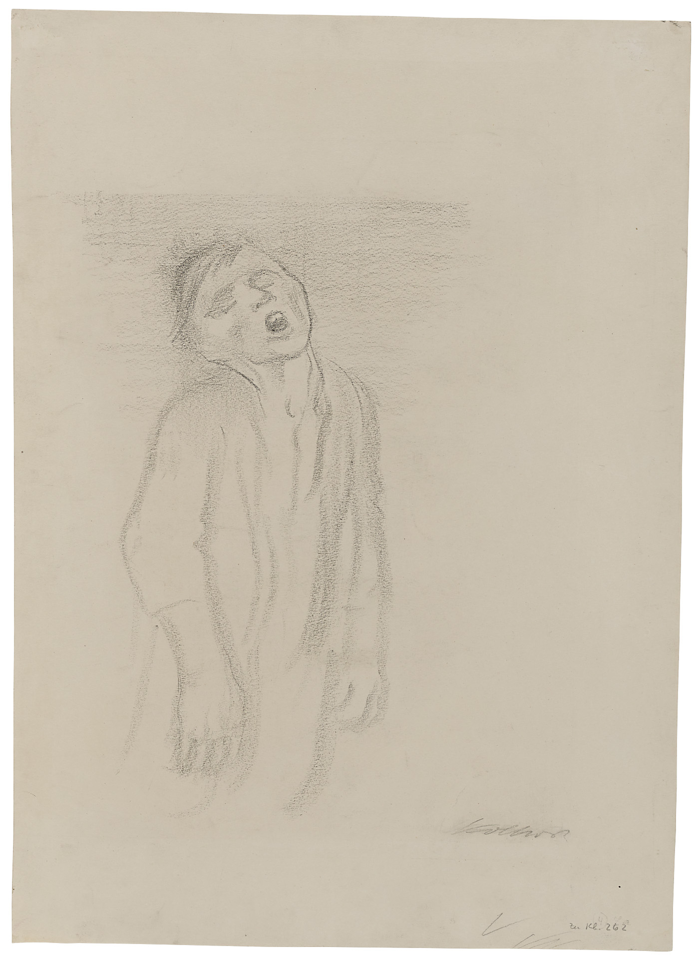 Käthe Kollwitz, Drowning Man, 1934, charcoal on thick, chamois-coloured paper, NT 1258, Cologne Kollwitz Collection © Käthe Kollwitz Museum Köln
