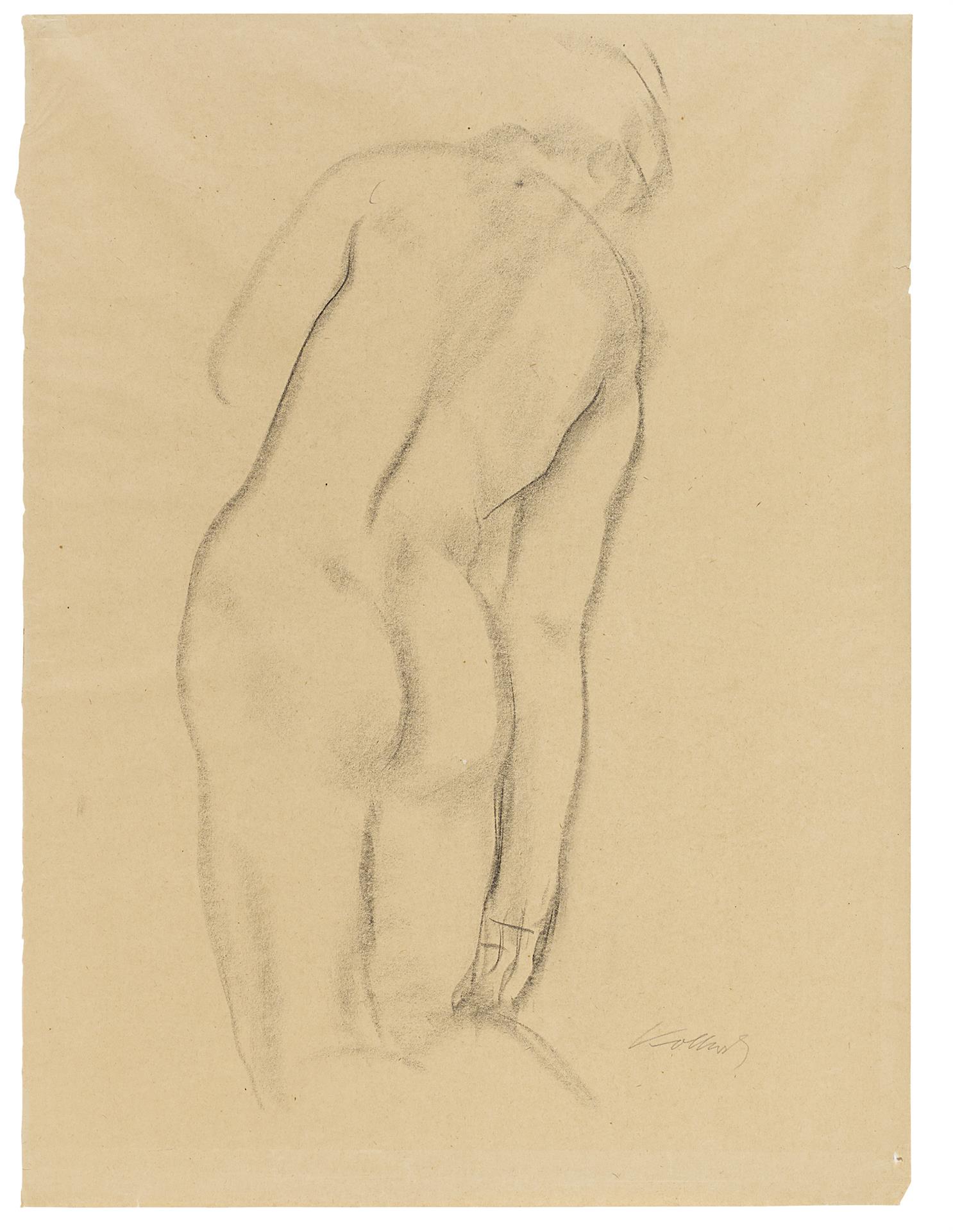 Käthe Kollwitz, Kniender weiblicher Rückenakt, 1904-06, Schwarze Kreide, NT 339 