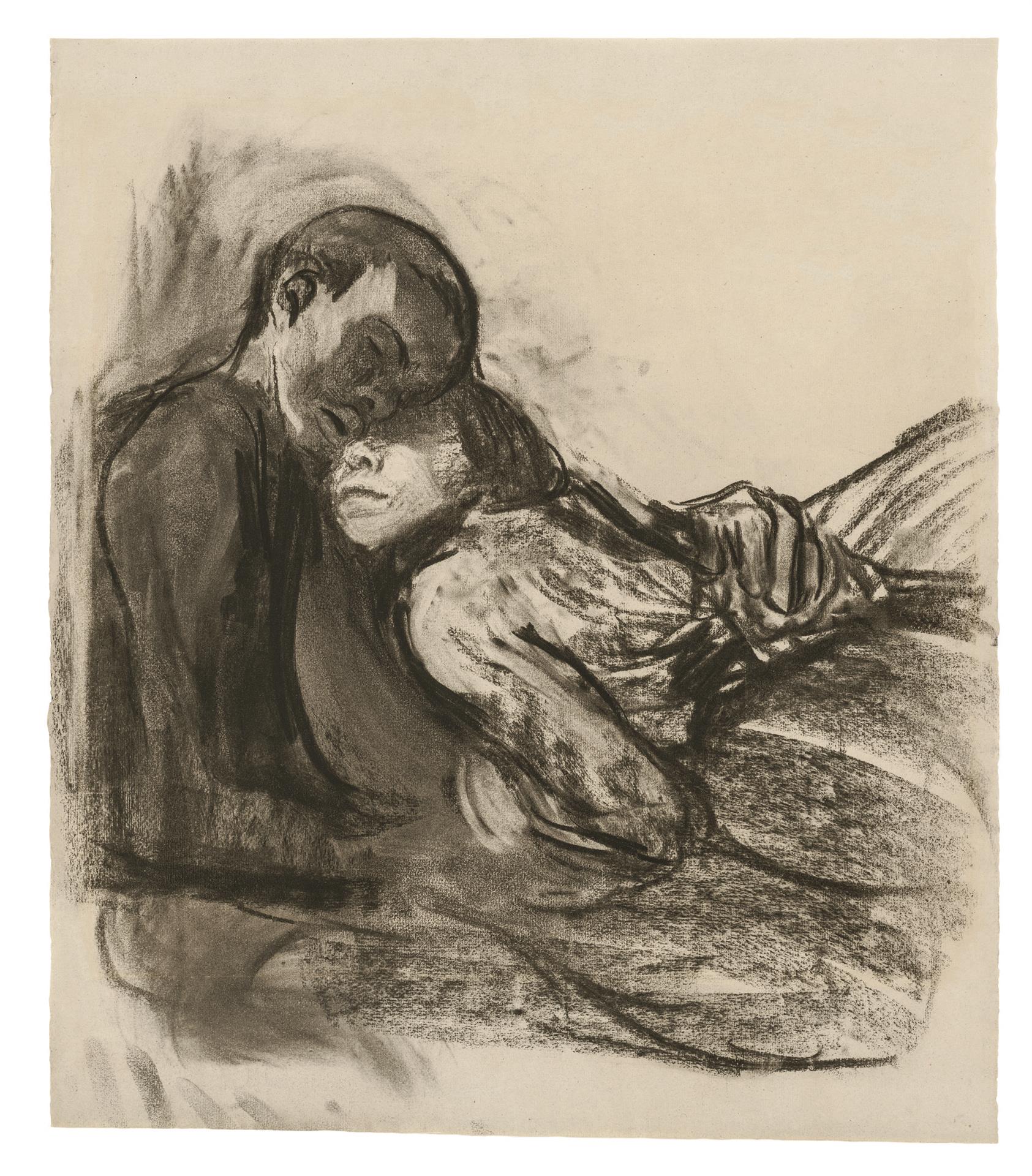 Käthe Kollwitz, Pair of Lovers, huddling against each other, 1909/1910, charcoal, blotted, on grey Ingres paper, NT 559, Cologne Kollwitz Collection © Käthe Kollwitz Museum Köln