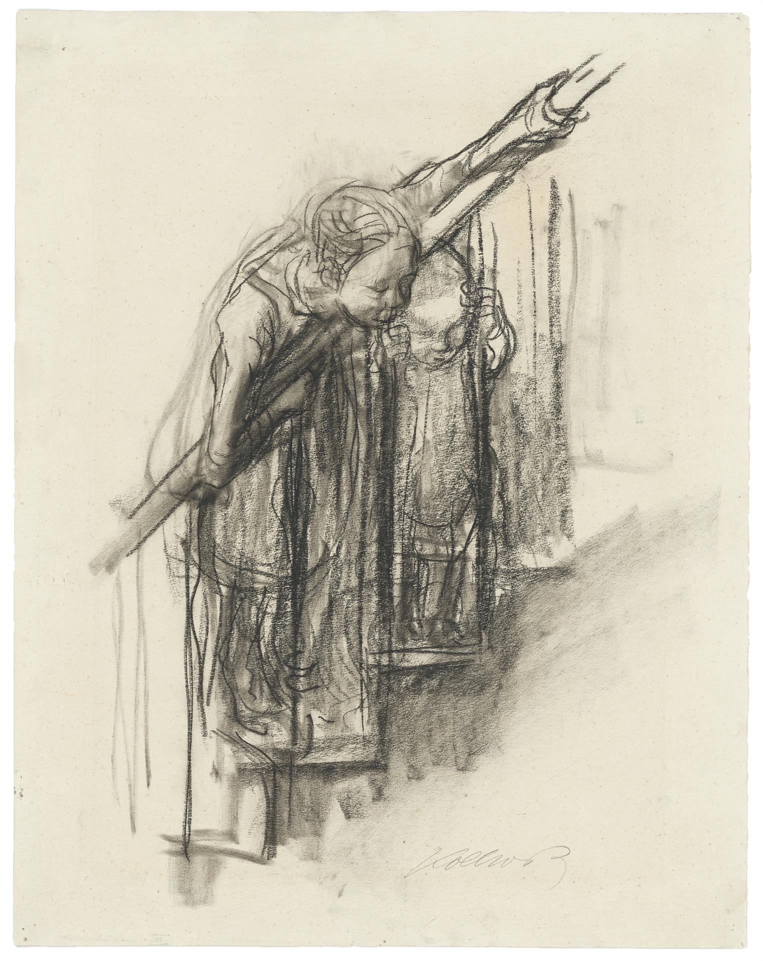 Käthe Kollwitz, Two Children at the Bannister, c 1927, charcoal on faded drawing cardboard, NT 1149, Cologne Kollwitz Collection © Käthe Kollwitz Museum Köln