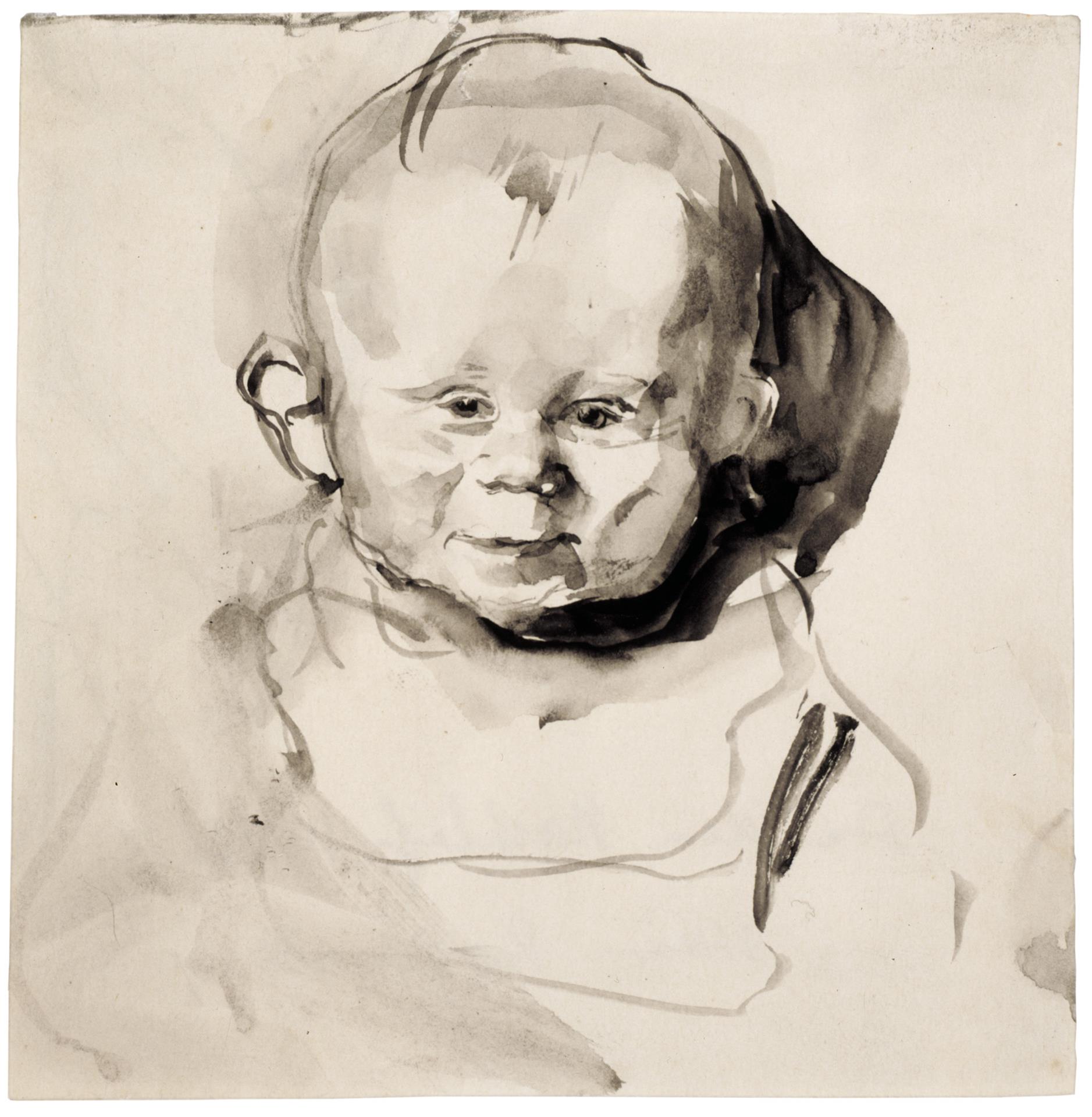 Käthe Kollwitz, Tête d’enfant de face (Hans Kollwitz), 1893, pinceau et encre grise, lavis, NT 72, Collection Kollwitz de Cologne © Käthe Kollwitz Museum Köln