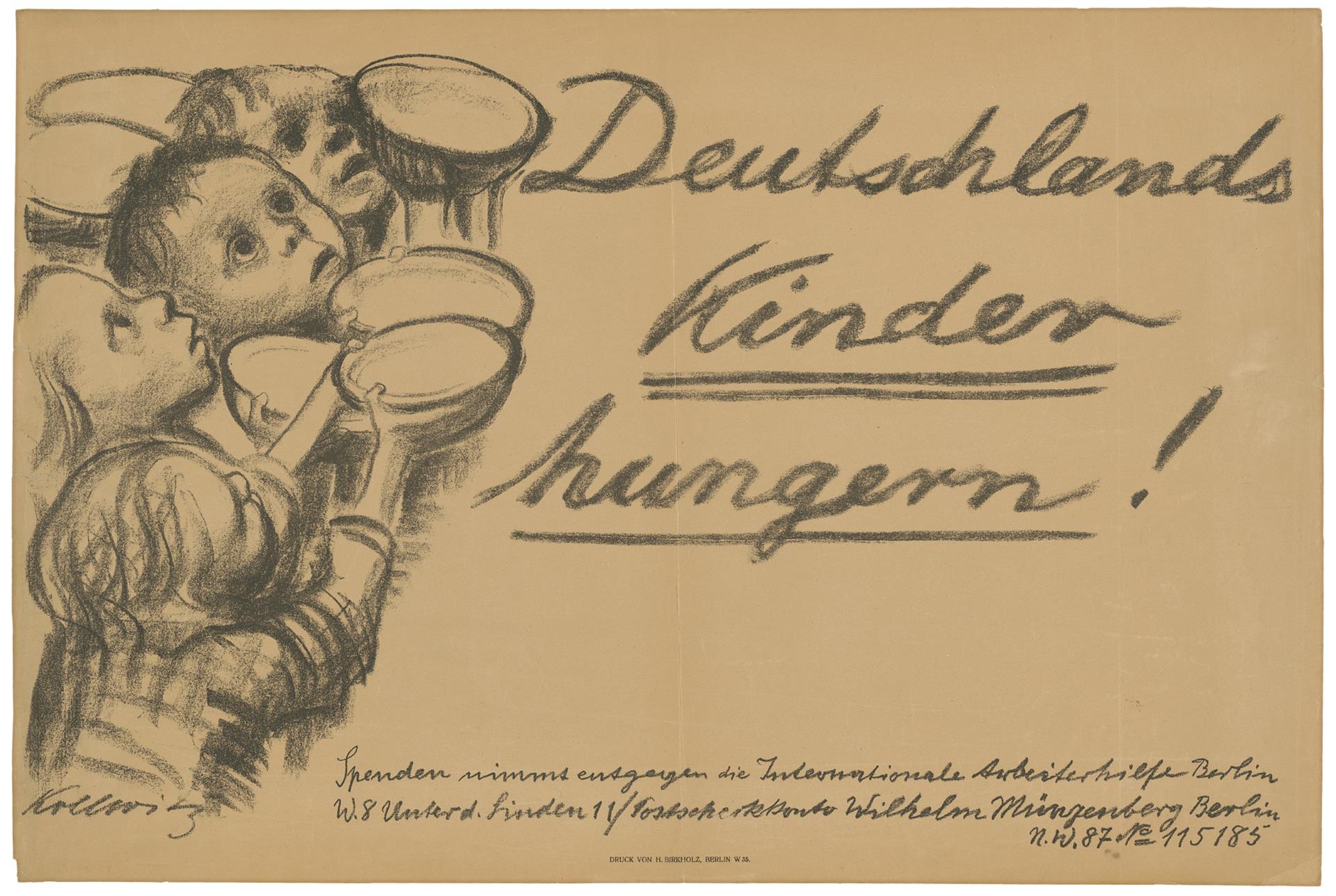 Käthe Kollwitz, affiche »Les enfants d’Allemagne meurent de faim!«, 1923, lithographie au crayon (report), Kn 202 B, Collection Kollwitz de Cologne © Käthe Kollwitz Museum Köln