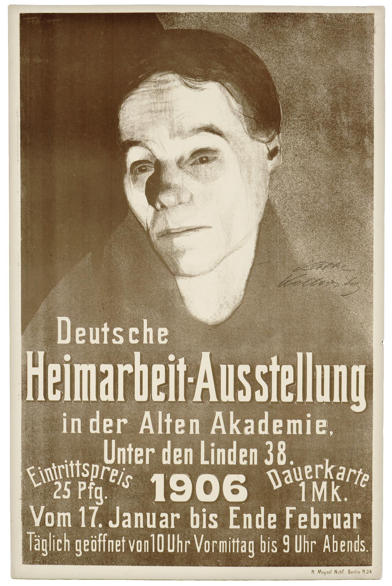 Käthe Kollwitz, Plakat der Deutschen Heimarbeit-Ausstellung Berlin 1906, Januar 1906, Kreide- und Pinsellithographie mit Spritztechnik und Schabeisen, Kn 95 III