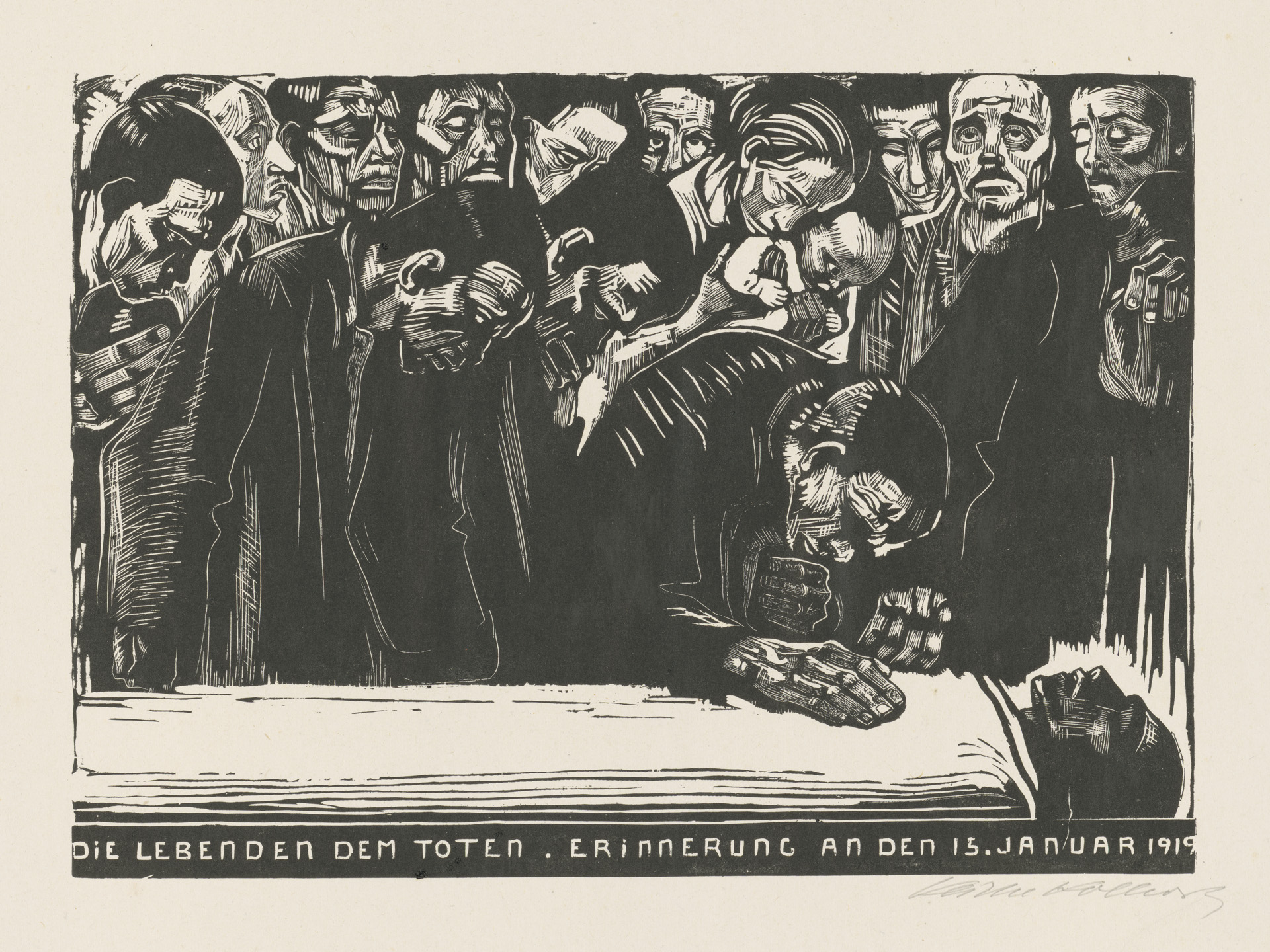 Käthe Kollwitz, En mémoire de Karl Liebknecht, troisième et dernière version, 1920, gravure sur bois, Kn 159 VI a, Collection Kollwitz de Cologne © Käthe Kollwitz Museum Köln