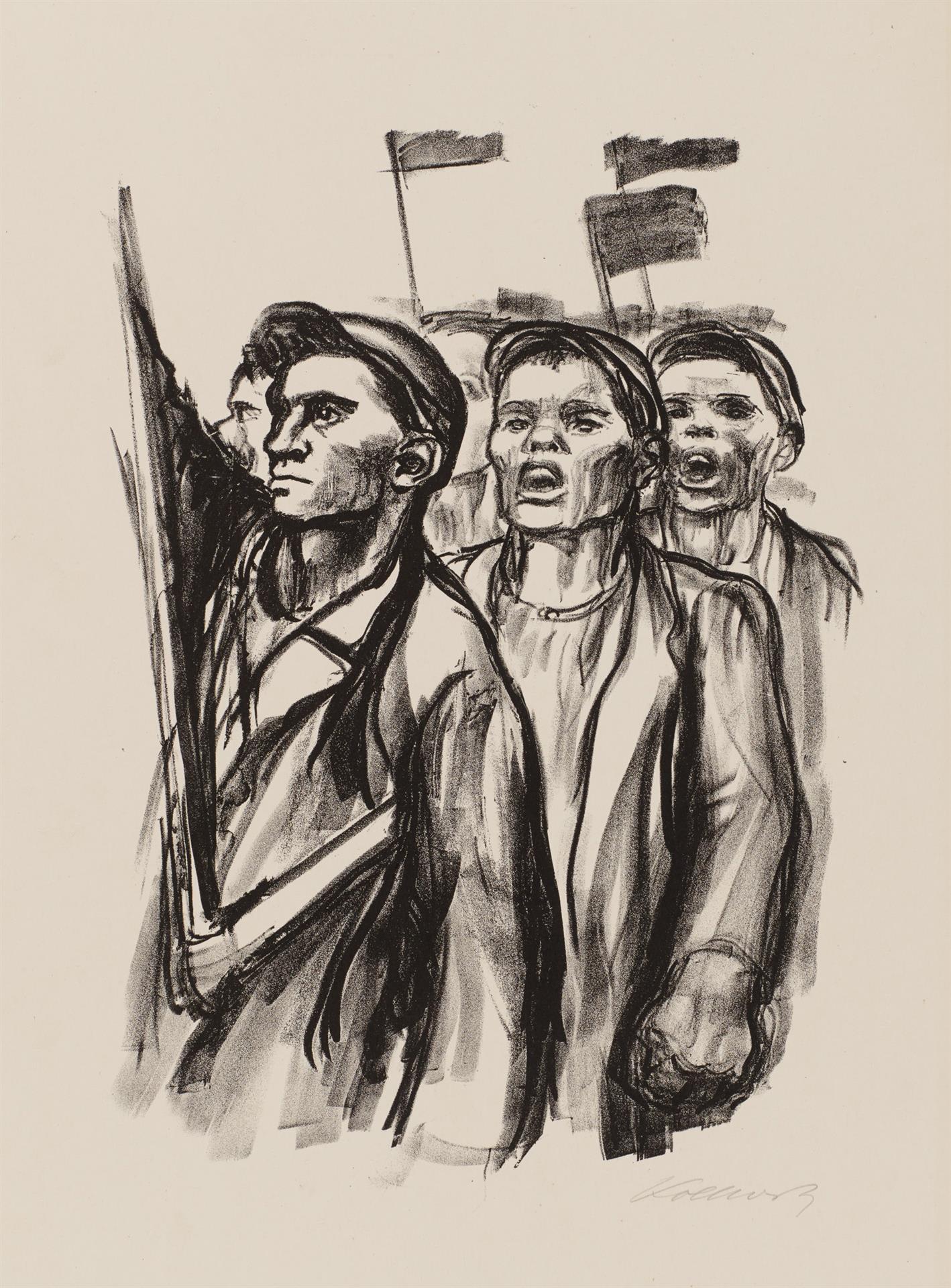 Käthe Kollwitz, Manifestation, version finale, 1931, lithographie au crayon (report), Kn 252 II c, Collection Kollwitz de Cologne © Käthe Kollwitz Museum Köln
