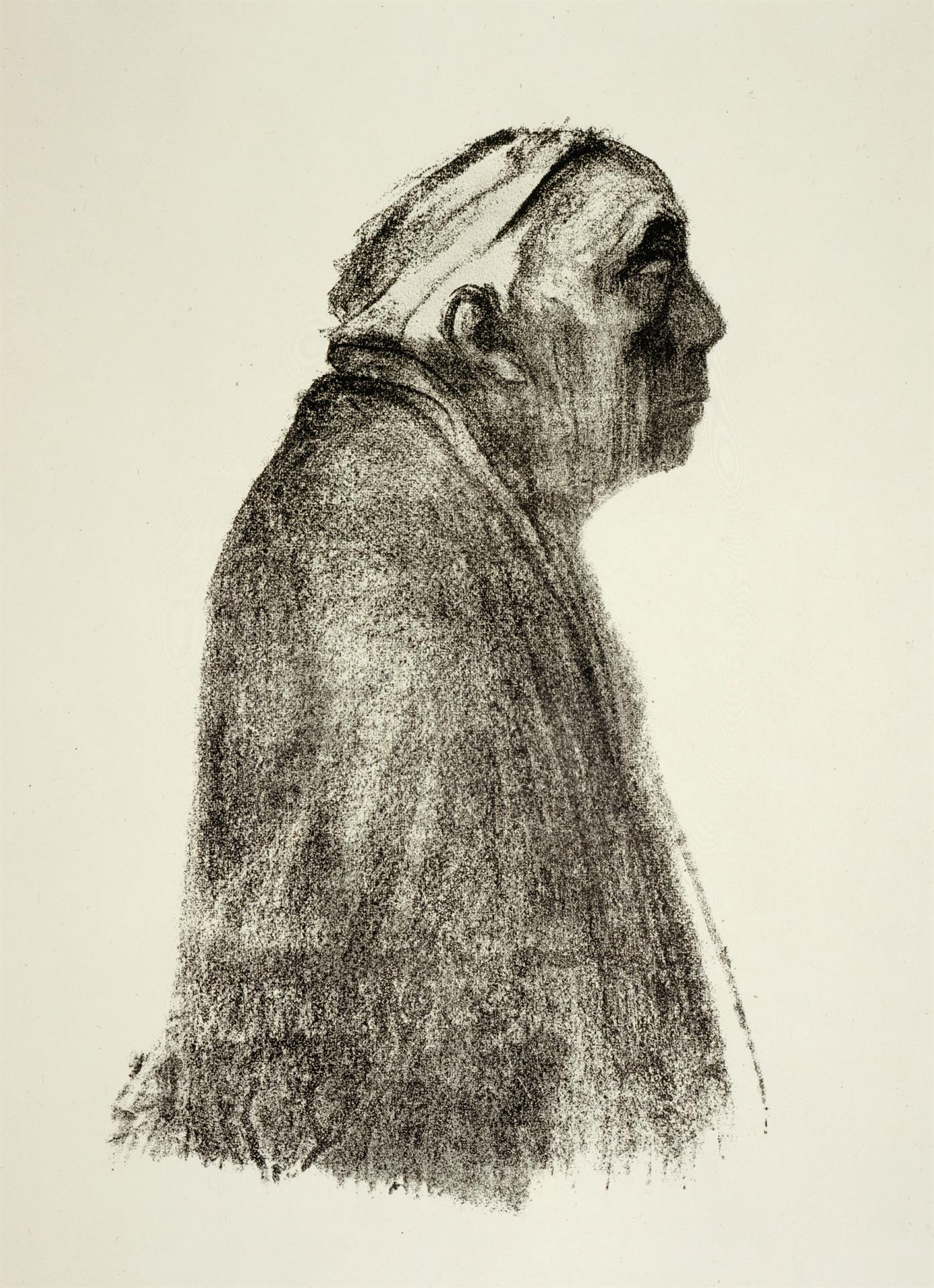 Käthe Kollwitz, Autoportrait, profil droit, 1938 ?, lithographie au crayon (report), Kn 273 III