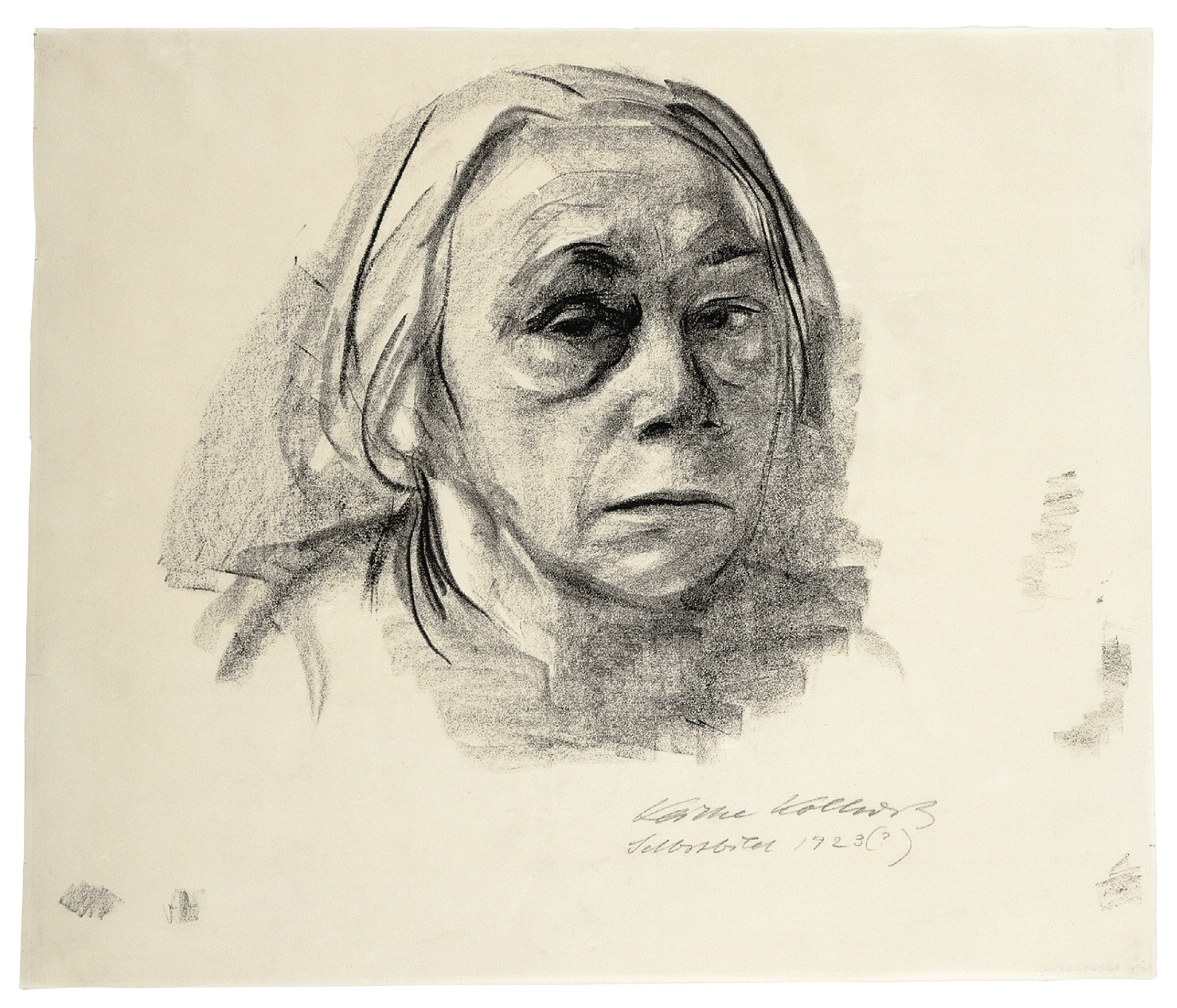 Käthe Kollwitz, Self-portrait en face, 1923?, charcoal on tracing paper, NT 988 , Cologne Kollwitz Collection © Käthe Kollwitz Museum Köln