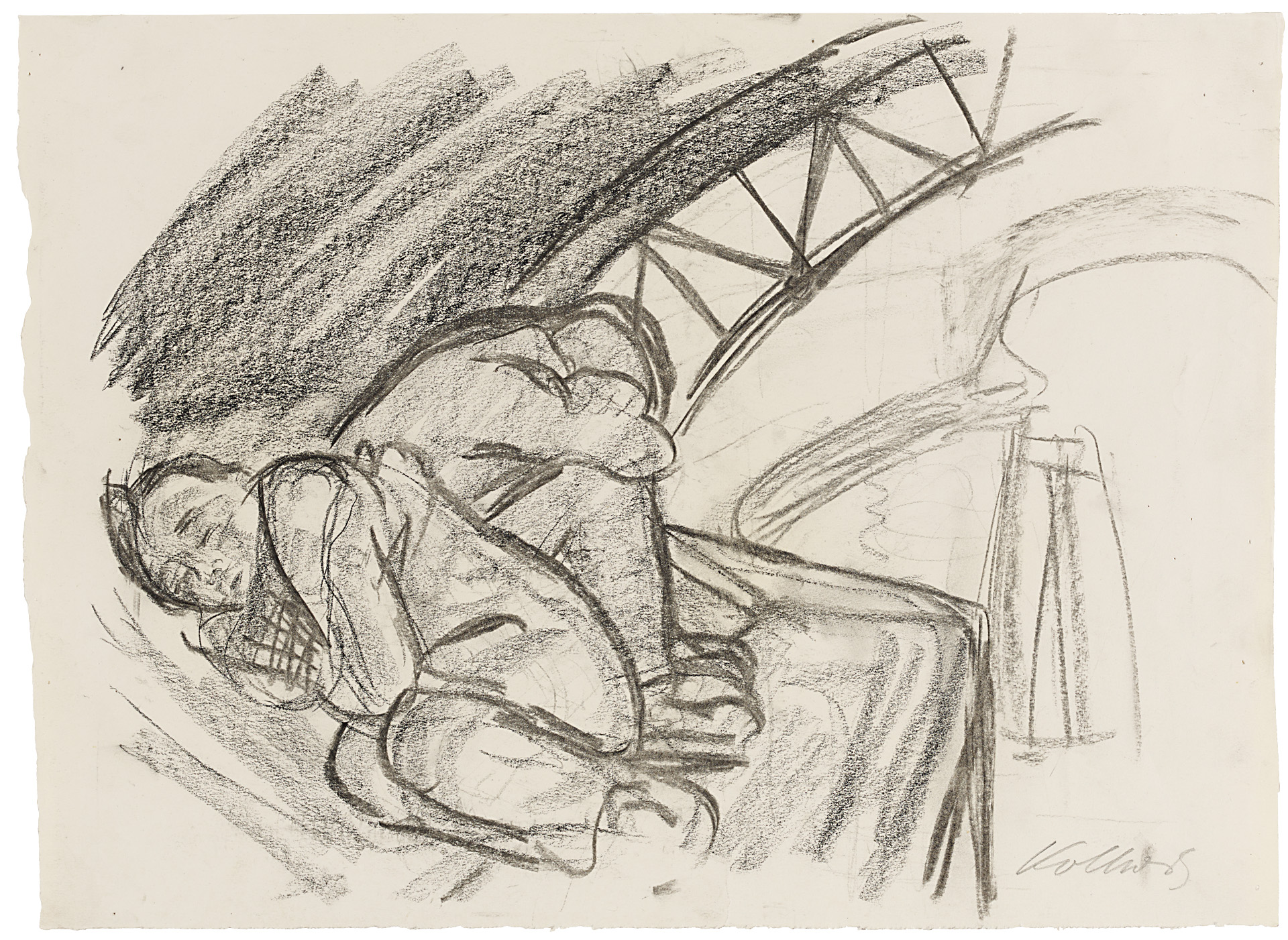 Käthe Kollwitz, Under the Arch of the Bridge, 1928, charcoal and black crayon, blotted, on drawing paper, NT 1161, Cologne Kollwitz Collection © Käthe Kollwitz Museum Köln