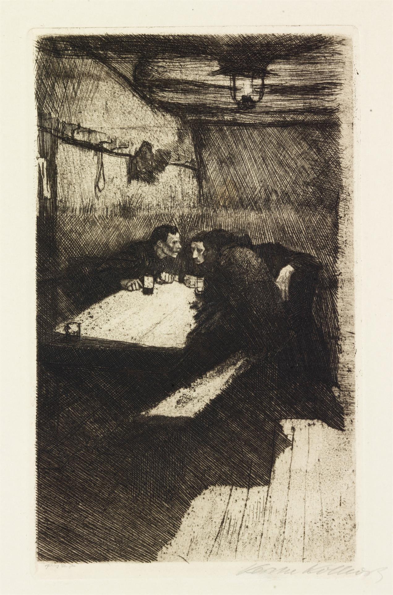 Käthe Kollwitz, Conspiracy, rejected first version, 1893-1897, line etching, drypoint and sandpaper, Kn 28 VII a, Cologne Kollwitz Collection © Käthe Kollwitz Museum Köln