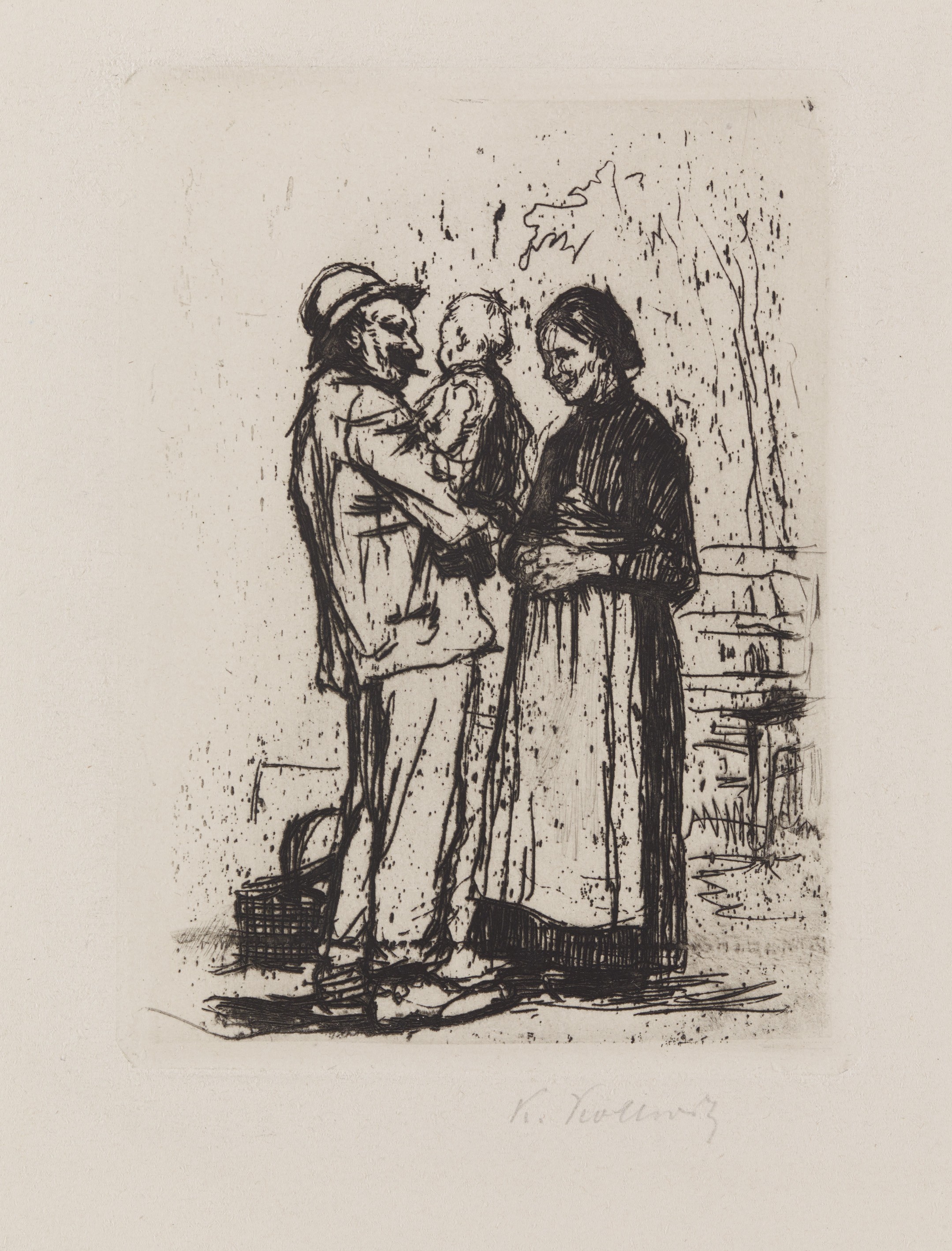 Käthe Kollwitz, Begrüßung, 1892, Strichätzung und Kaltnadel, 118 x 88 mm, Kn 13 I, Kollwitz Museum Köln, Inv. Nr. 70300/95013.