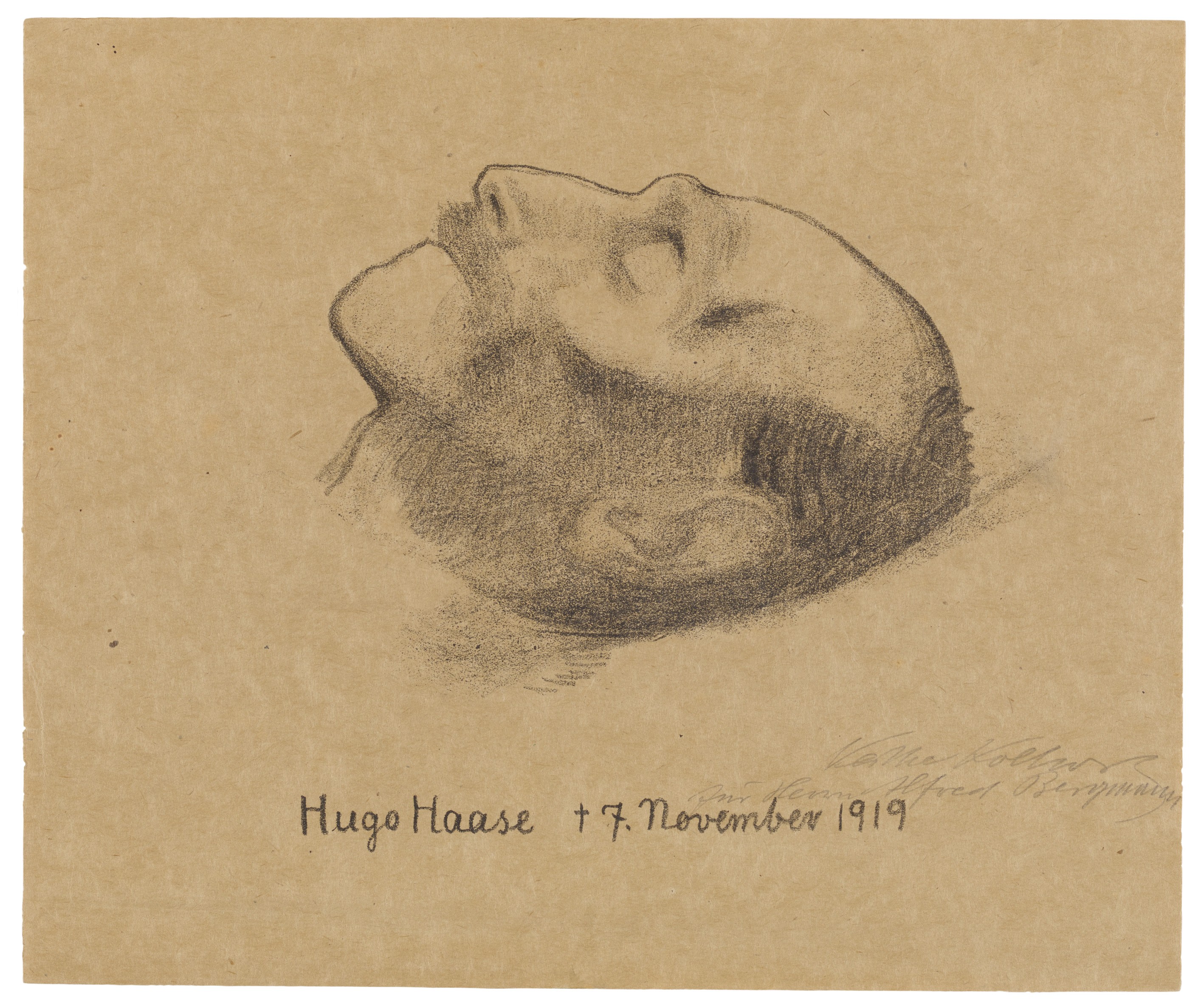 Käthe Kollwitz, Hugo Haase auf dem Totenbett, 1919, Kreidelithografie (Umdruck), 211 x 230 mm, Kn 147, Kollwitz Museum Köln, Inv. Nr. 70300/85025.