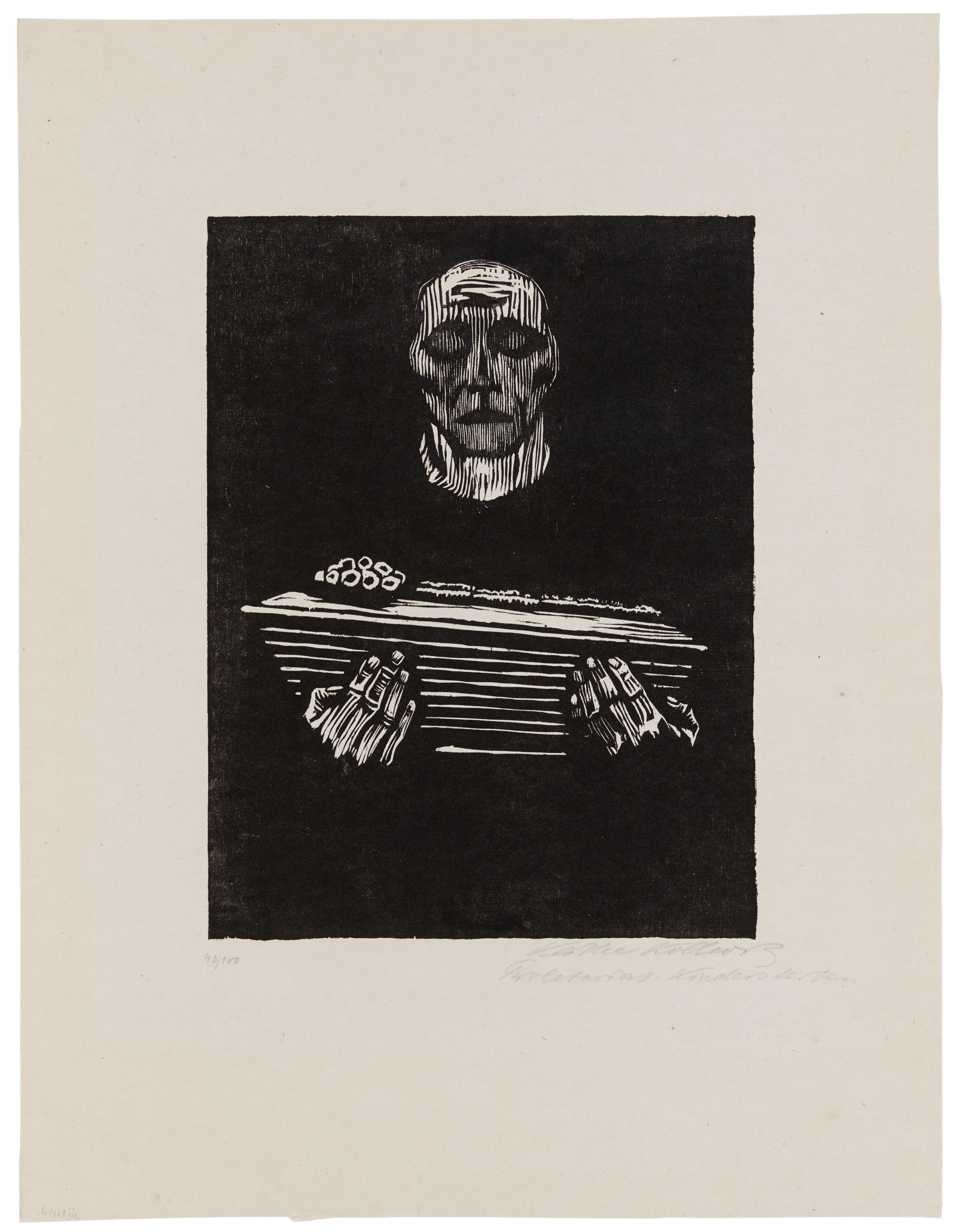 Käthe Kollwitz, Kindersterben, Blatt 3 der Folge »Proletariat«, 1924/1925, Holzschnitt, 365 x 278 mm, Kn 216 III b, Kollwitz Museum Köln, Inv. Nr. 70300/84042.
