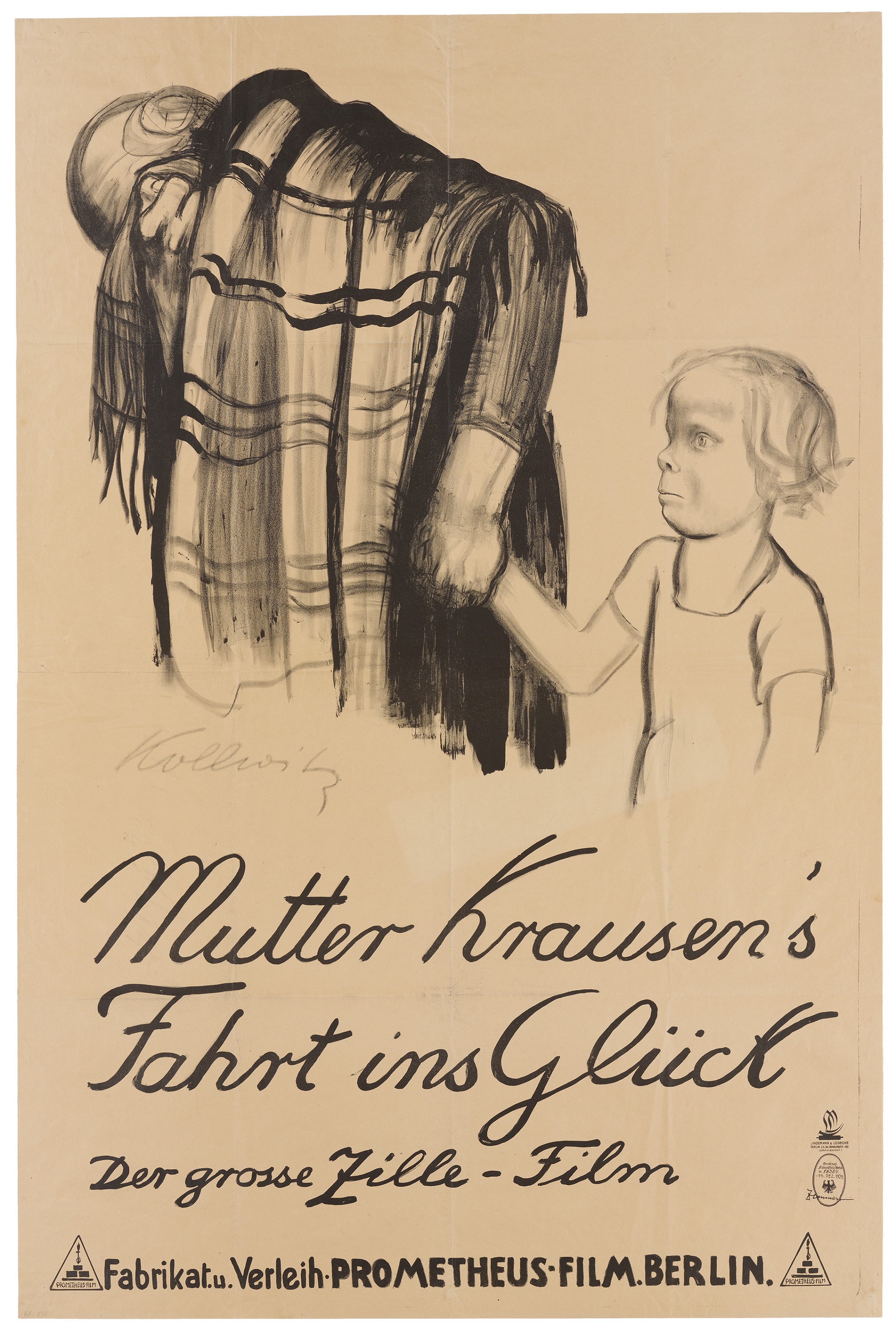 Käthe Kollwitz, Plakat »Mutter Krausen's Fahrt ins Glück«, 1929, 1323 x 870 mm, Kn 248 II, Kollwitz Museum Köln, Inv. Nr. 70300/86051.