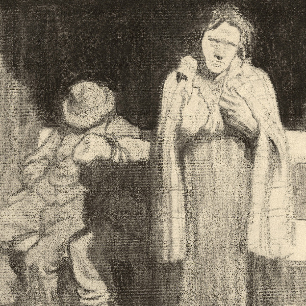 Käthe Kollwitz, Die Straße, 1908, Kohle und Tusche auf Bütten, 350 x 315 mm, NT 464, Kollwitz Museum Köln, Inv. Nr. 70200/07001.