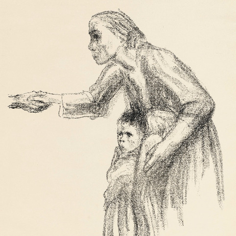 Käthe Kollwitz, Frau vertraut sich dem Tod an, Blatt 1 der Folge »Tod«, 1934, Kreidelithografie, 460 x 395 mm, Kn 264 b, Kollwitz Museum Köln, Inv. Nr. 70300/89027.