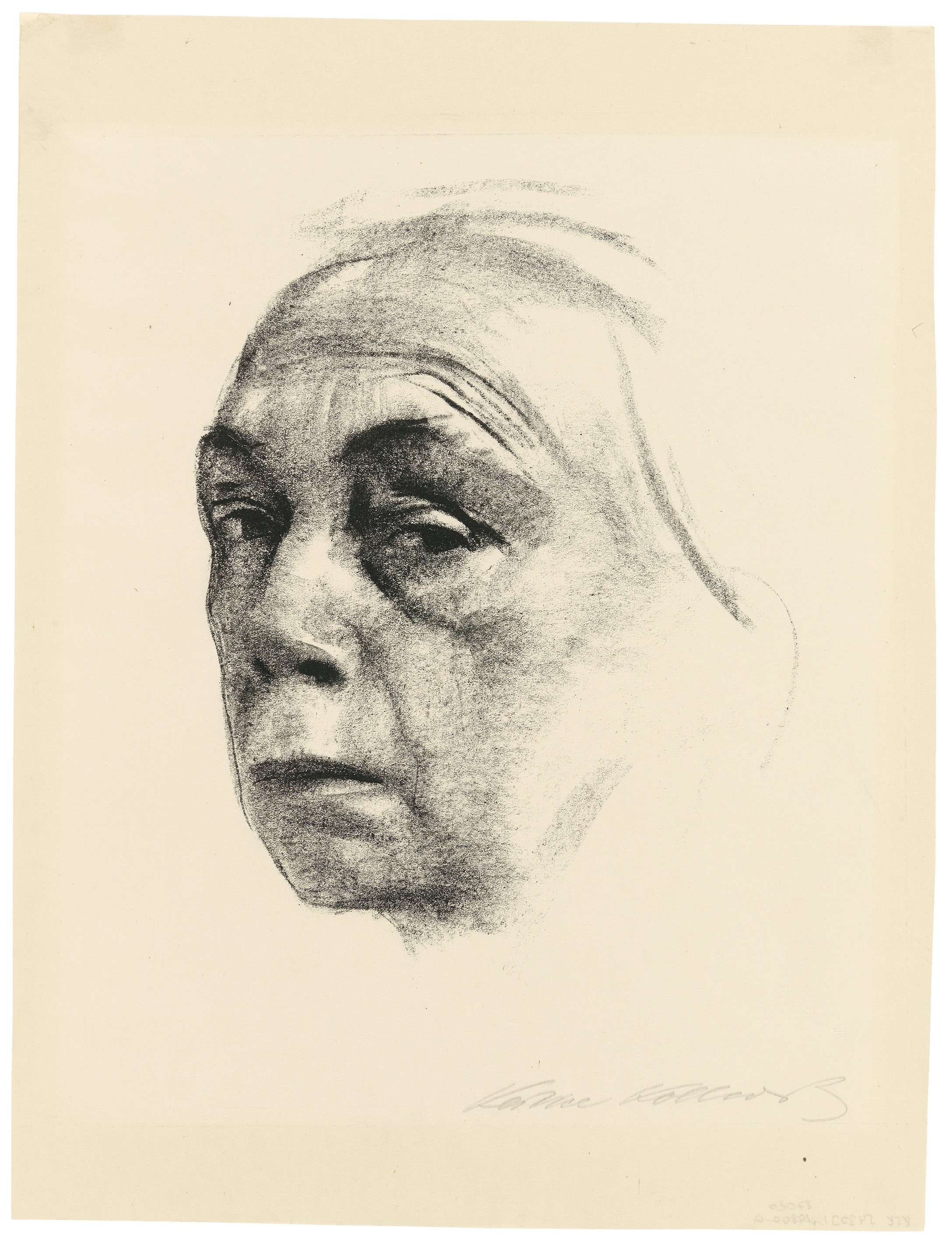 Käthe Kollwitz, Selbstbildnis, 1924, Kreidelithographie (Umdruck von einer Zeichnung auf Transparentpapier), 290 x 225 mm, Kn 209 b, Kollwitz Museum Köln, Inv. Nr. 70300/87020.