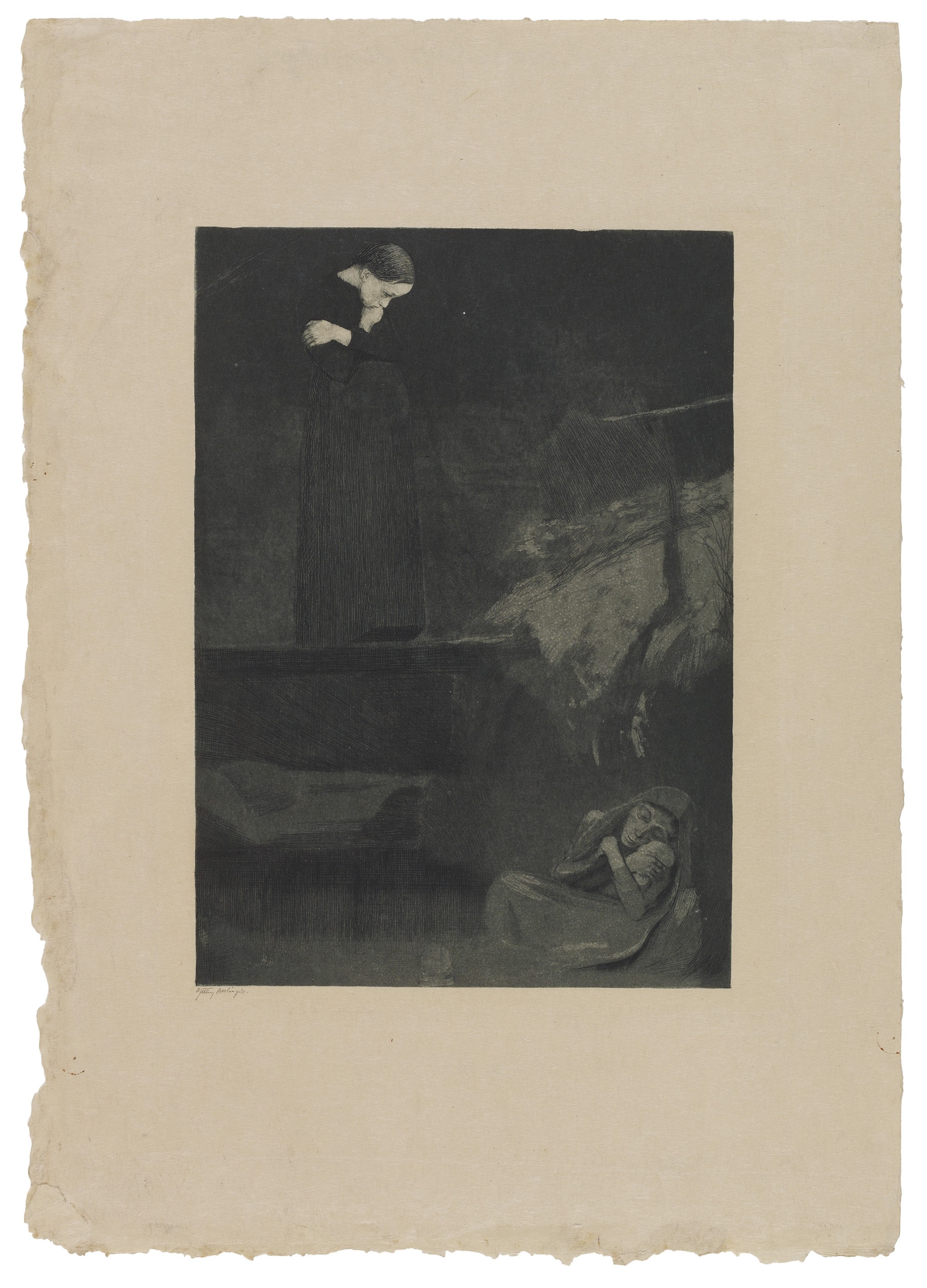 Käthe Kollwitz, Gretchen, 1899, Strichätzung, Kaltnadel, Aquatinta und Polierstahl, 267 x 210 mm, Kn 45 IV, Kollwitz Museum Köln, Inv. Nr. 70300/91026.