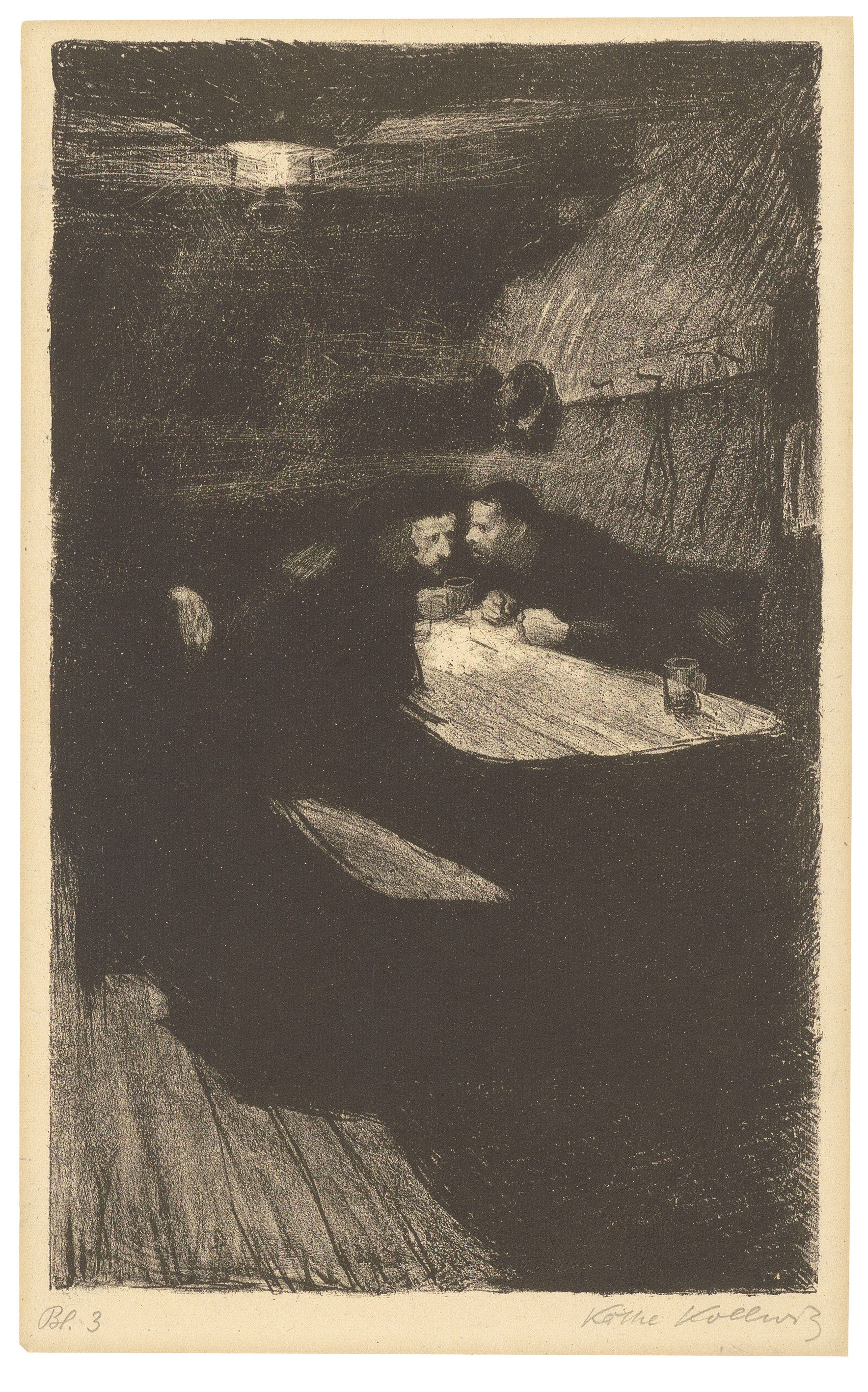 Käthe Kollwitz, Beratung, Blatt 3 aus dem Zyklus »Ein Weberaufstand«, 1893–97, Kreidelithografie, Schabeisen und Schabnadel, 274 x 168 mm, Kn 35 A II a, Kollwitz Museum Köln, Inv. Nr. 70300/84007.