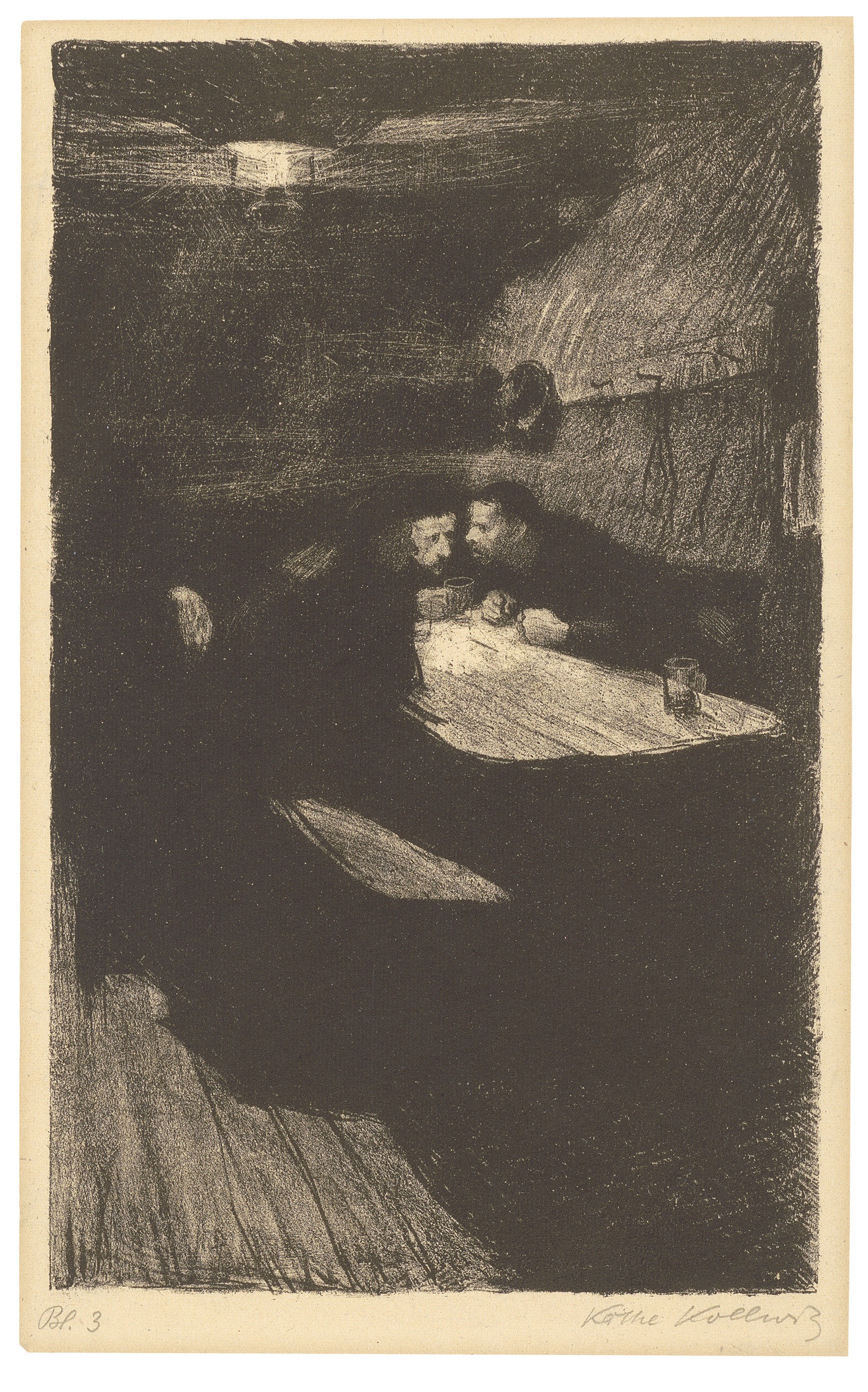 Käthe Kollwitz, Beratung, Blatt 3 aus dem Zyklus »Ein Weberaufstand«, 1893–97, Kreidelithografie, Schabeisen und Schabnadel, 274 x 168 mm, Kn 35 A II a, Kollwitz Museum Köln, Inv. Nr. 70300/84007.