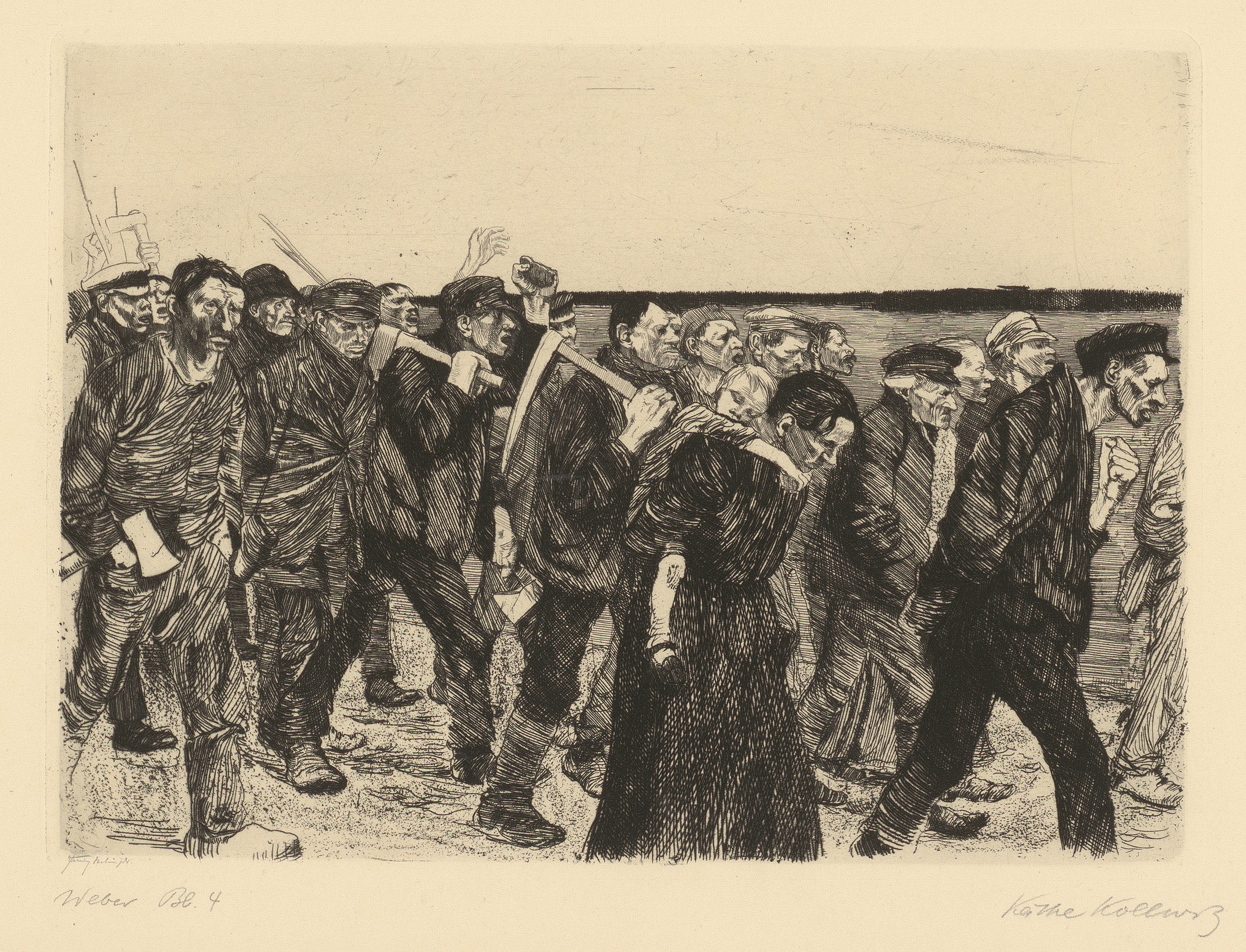 Käthe Kollwitz, Weberzug, Blatt 4 aus dem Zyklus »Ein Weberaufstand«, 1893–97, Strichätzung und Schmirgel, 216 x 295 mm, Kn 36 II a, Kollwitz Museum Köln, Inv. Nr. 70300/84002.