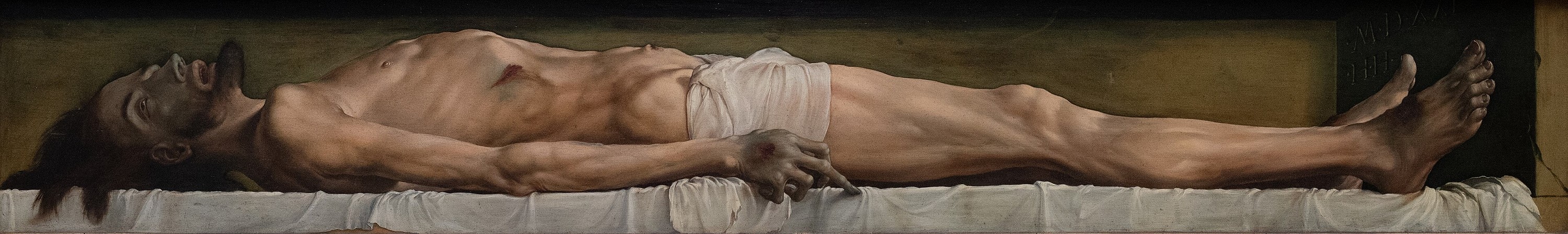 Hans Holbein d. J., Der tote Christus im Grab, 1521–1522, Mischtechnik auf Lindenholz, 324 × 2021 mm, Kunstmuseum Basel, Foto: Jonas Hänggi 