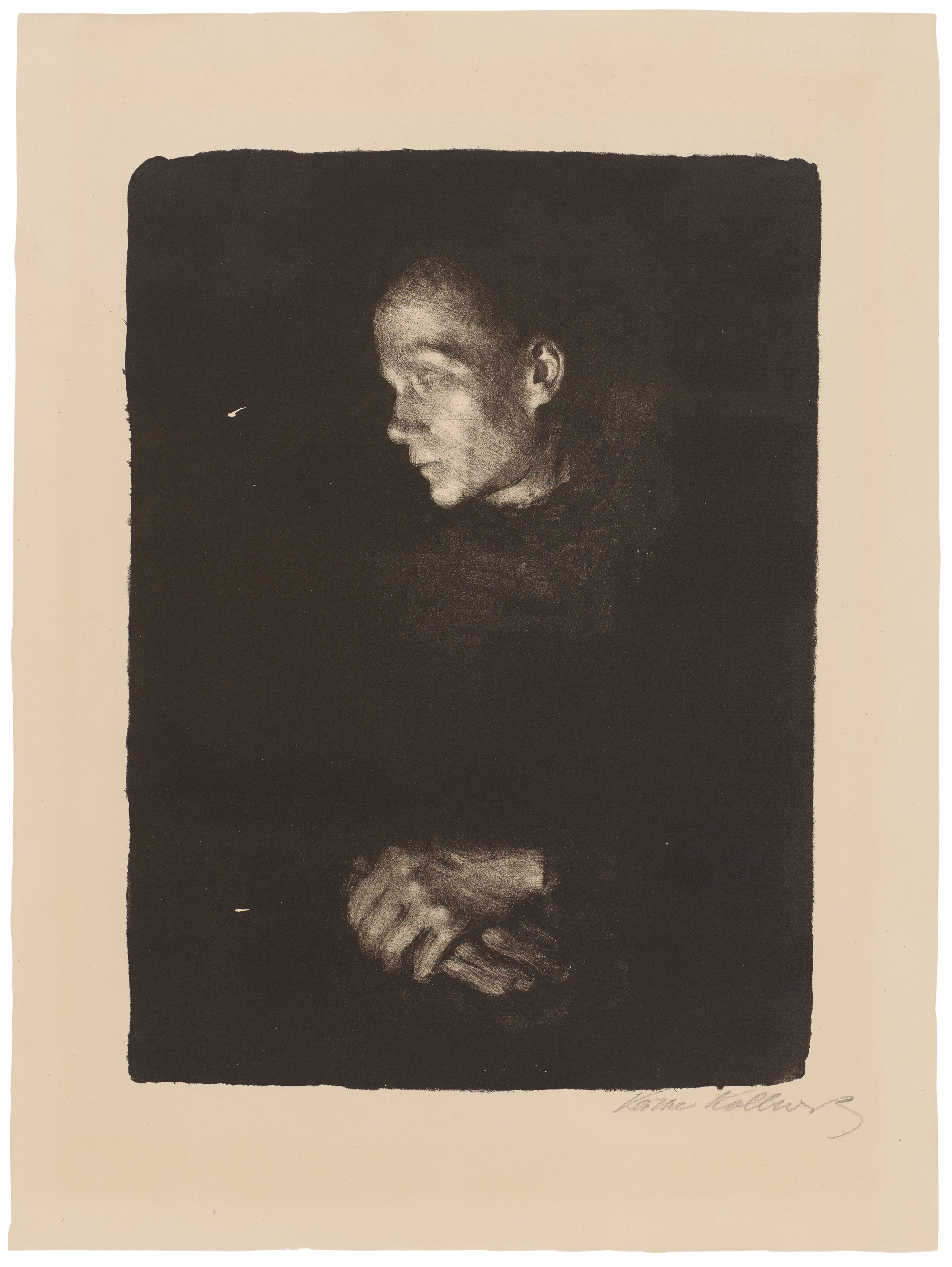 Käthe Kollwitz, Arbeiterfrau im Profil nach links, endgültige Fassung, 1903, Kreide- und Pinsellithografie sowie Schabeisen, 445 x 330 mm, Kn 74 III a, Kollwitz Museum Köln, Inv. Nr. 70300/94010.
