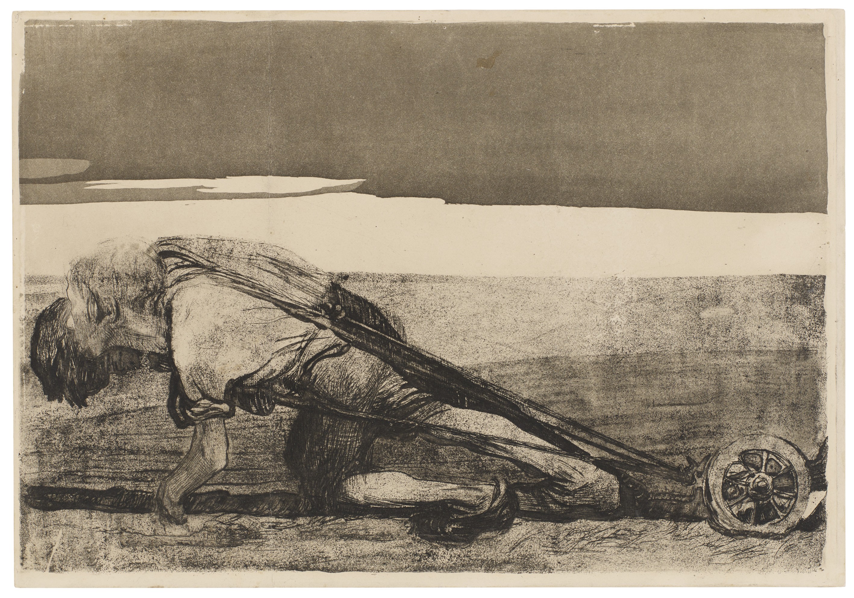 Käthe Kollwitz, Die Pflüger, vierter Zustand von Blatt 1 Zyklus des »Bauernkrieg«, vor Mitte Januar 1907, Strichätzung, Kaltnadel, Aquatinta, Reservage, Schmirgel und Vernis mou mit Durchdruck von Zieglerschem Umdruckpapier, 315 x 454 mm, Kn 99 IV, Kollwitz Museum Köln, Inv. Nr. 70300/91018.