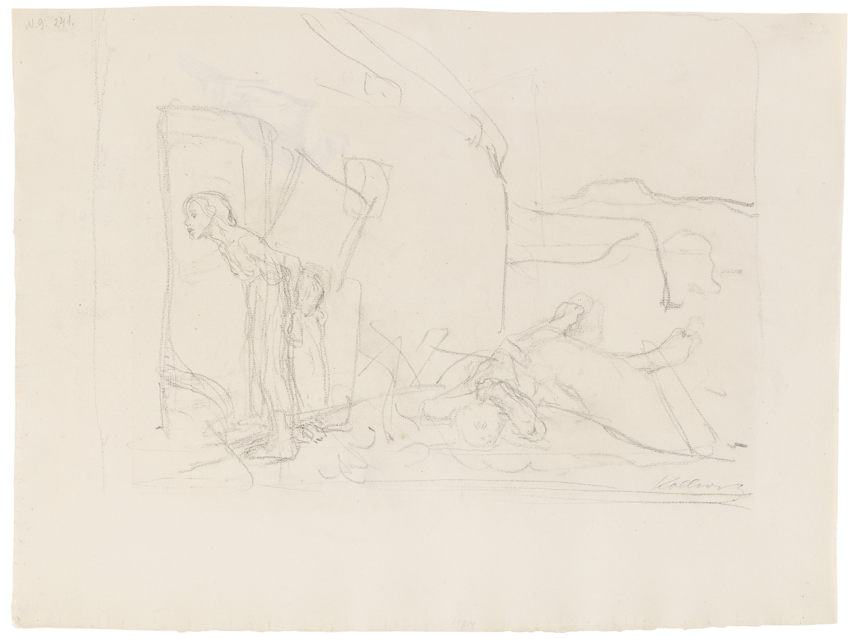 Käthe Kollwitz, Studie zu »Vergewaltigt«, um 1901, Bleistift auf Bütten, 440 x 581 mm, NT (443a), Kollwitz Museum Köln, Inv. Nr. 70200/15003.