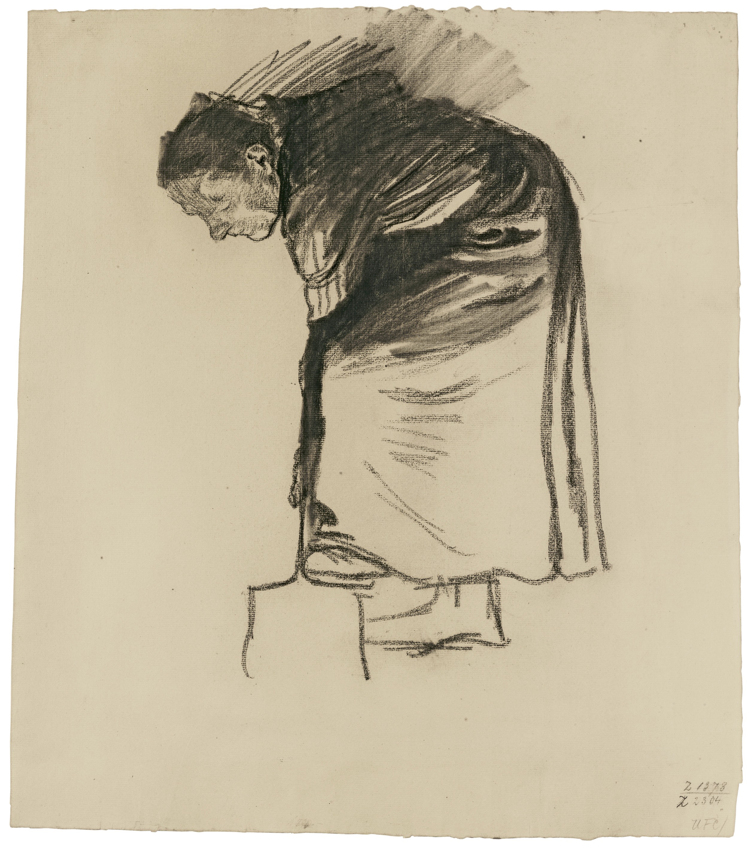 Käthe Kollwitz, Grabende Frau, 1903, Kohle auf Ingres-Bütten, 474 x 407 mm, NT 254, Kollwitz Museum Köln, Inv. Nr. 70200/04009.