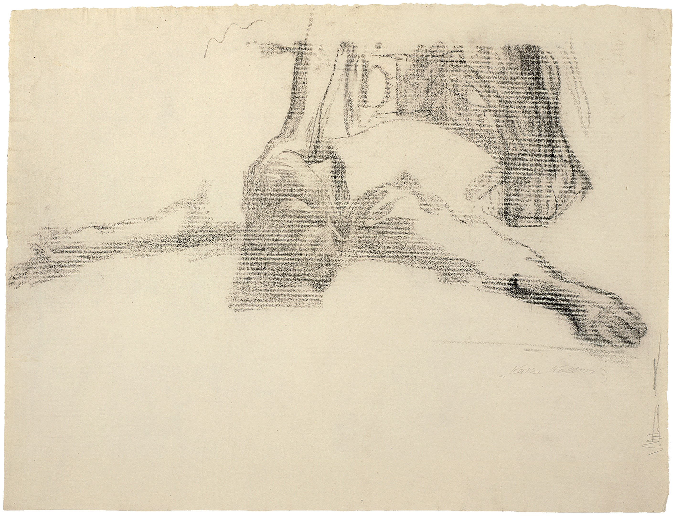 Käthe Kollwitz, Toter Junge, 1907, Kohle auf weißem Ingres-Bütten, 470 x 624 mm, NT 413, Kollwitz Museum Köln, Inv. Nr. 70200/84005.