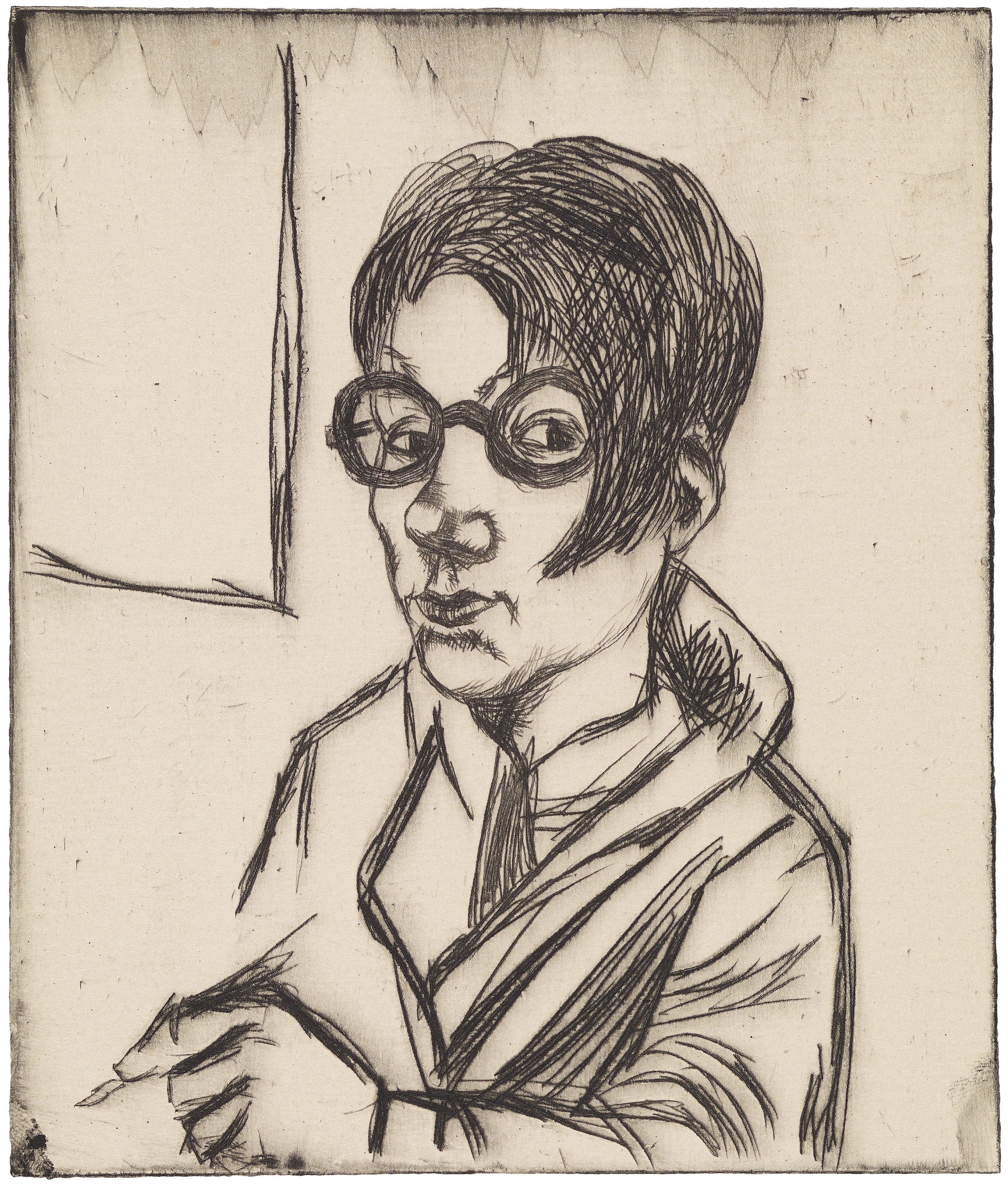 Hanna Nagel (1907–1975), Ohne Titel (Selbstbildnis mit Brille), 1928, Radierung, 13,9 x 11,9 cm, Kunsthalle Mannheim © VG Bildkunst, Bonn 2026