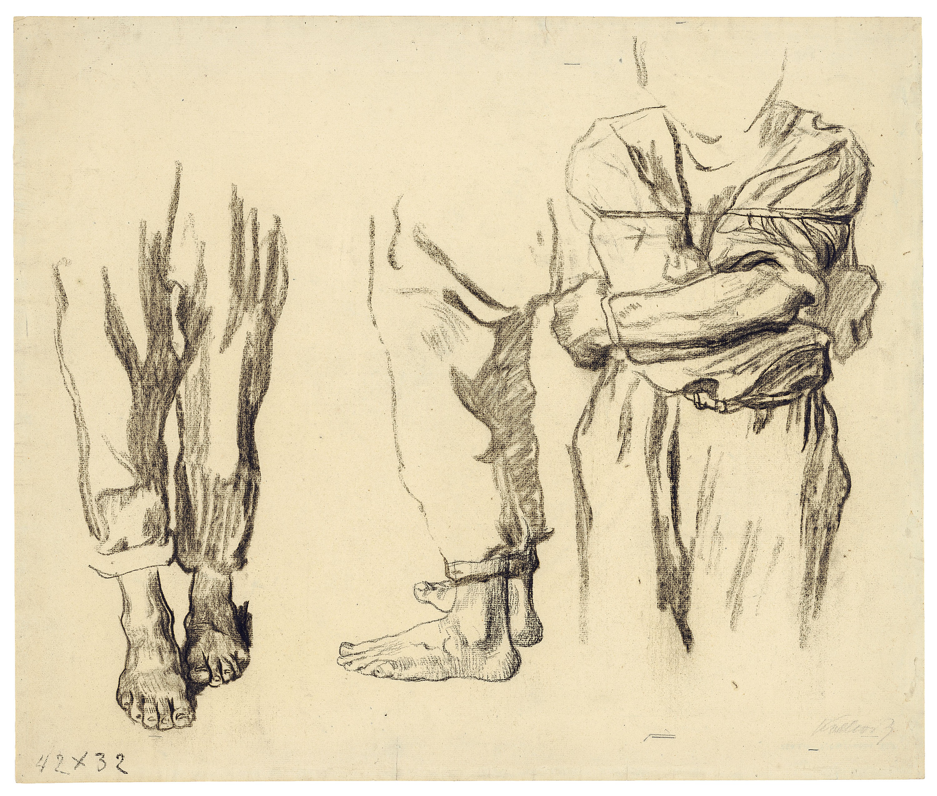 Käthe Kollwitz, Gefangene Bauern, 1908, Kohle auf Bütten, 460 x 550 mm, NT 432, Kollwitz Museum Köln, Inv. Nr. 70200/96026.