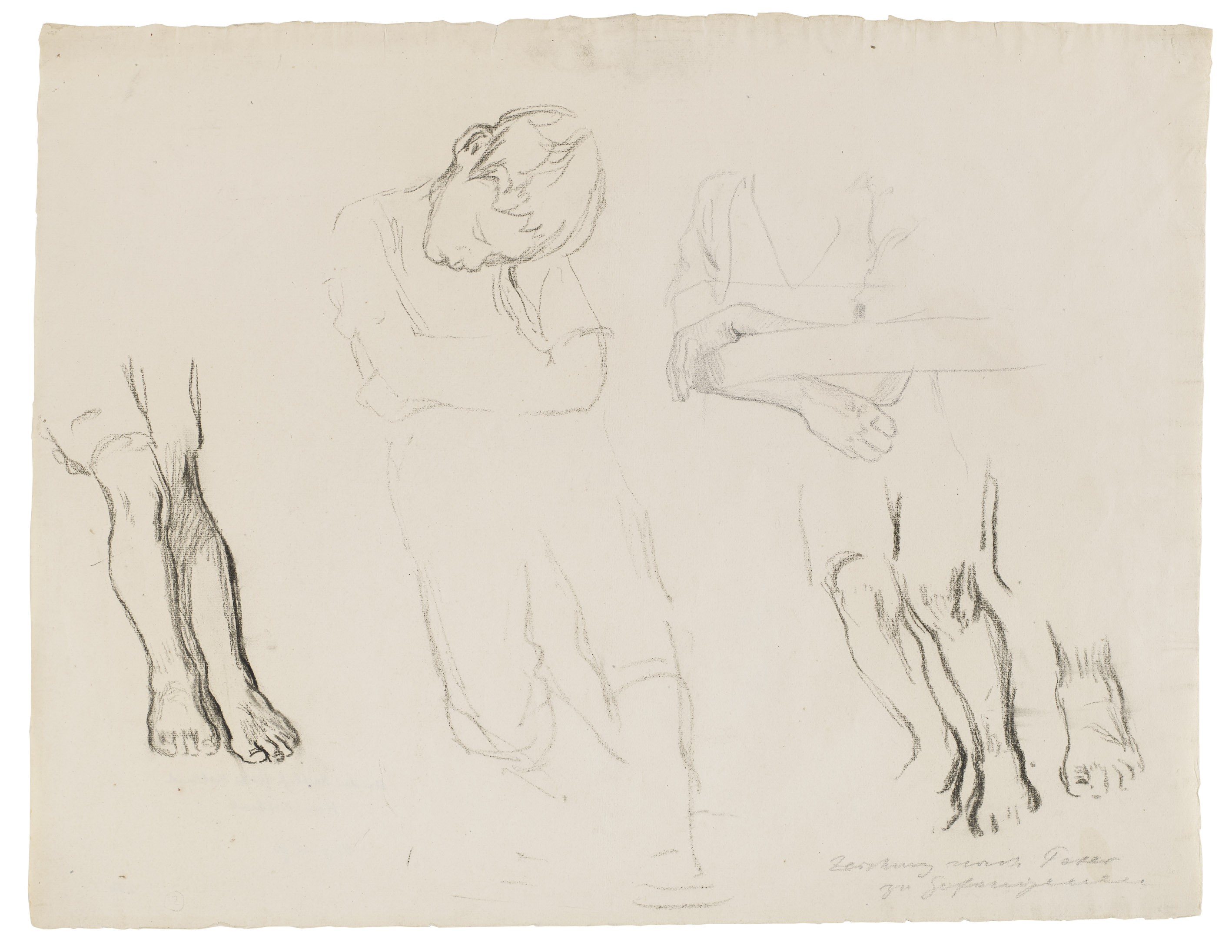 Käthe Kollwitz, Zeichnung nach Peter zu »Die Gefangenen«, 1908, Kohle auf weißem Ingres-Bütten, 480 x 620 mm, NT 436, Kollwitz Museum Köln, Inv. Nr. 70200/83016.