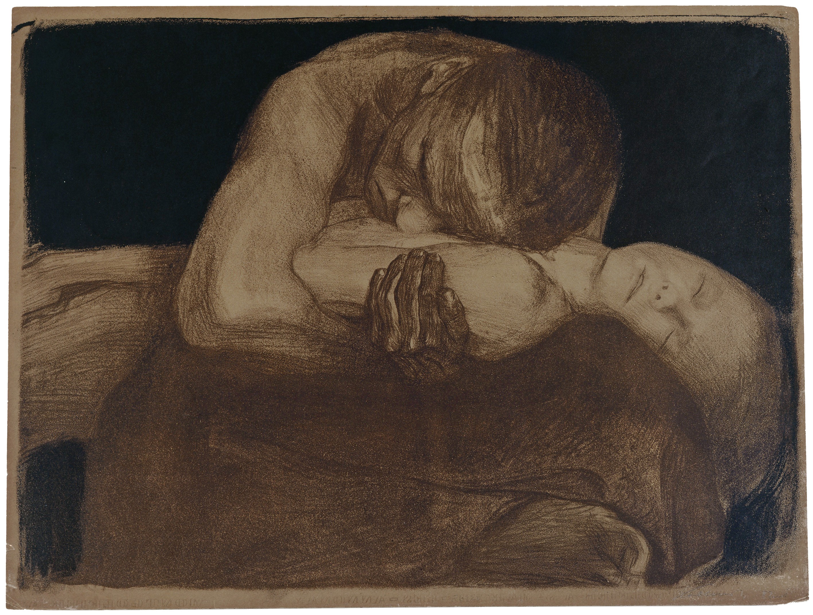Käthe Kollwitz, Pietà, Kreide- und Pinsellithografie in zwei Farben, 1903, 457 x 620 mm, Kn 77 II, Kollwitz Museum Köln, Inv. Nr. 70300/91015.