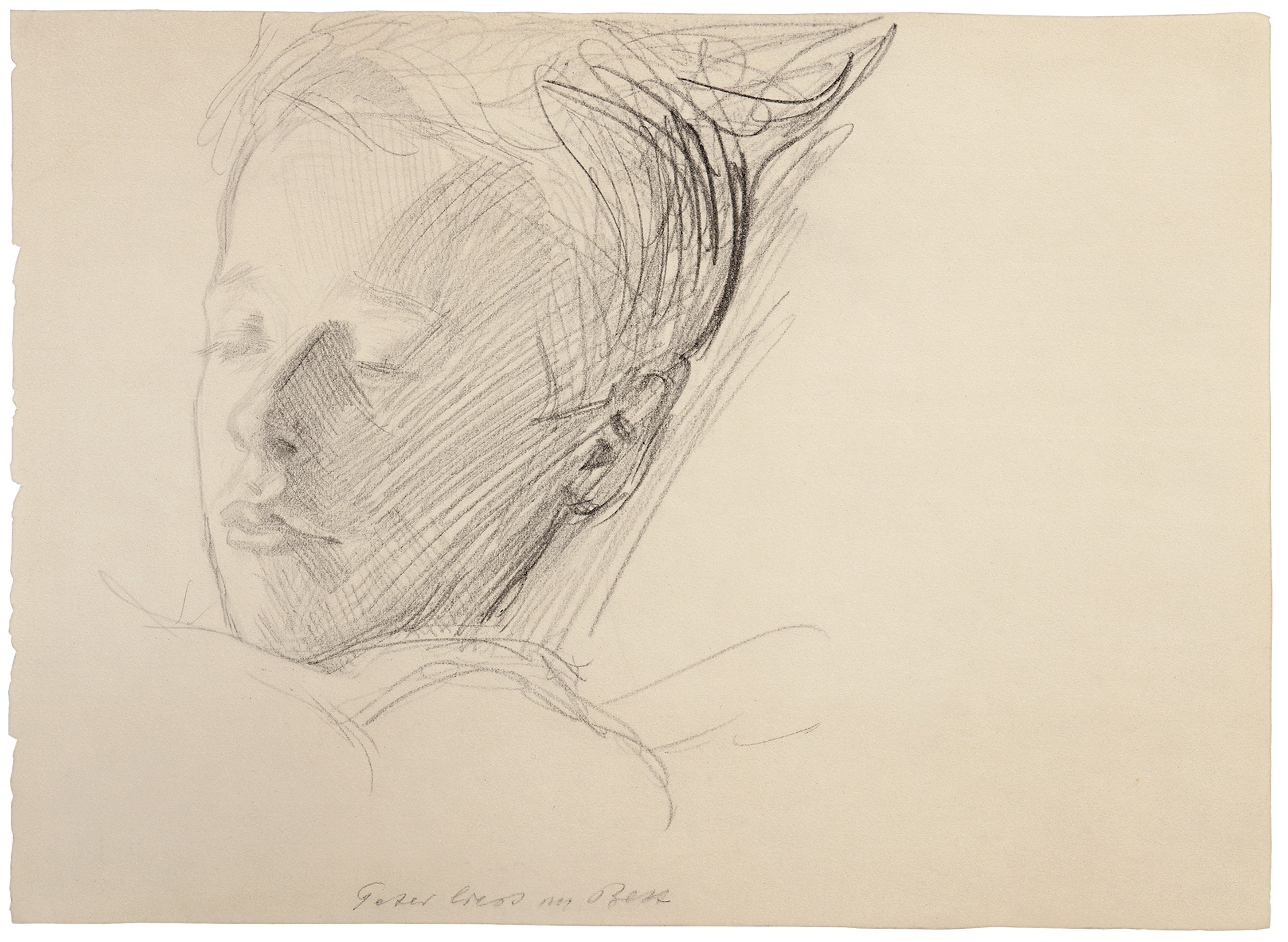 Käthe Kollwitz, Peter liest im Bett, um 1908, Bleistift auf Zeichenpapier, 265 x 368 mm, NT 444, Kollwitz Museum Köln, Inv. Nr. 70200/83017.
