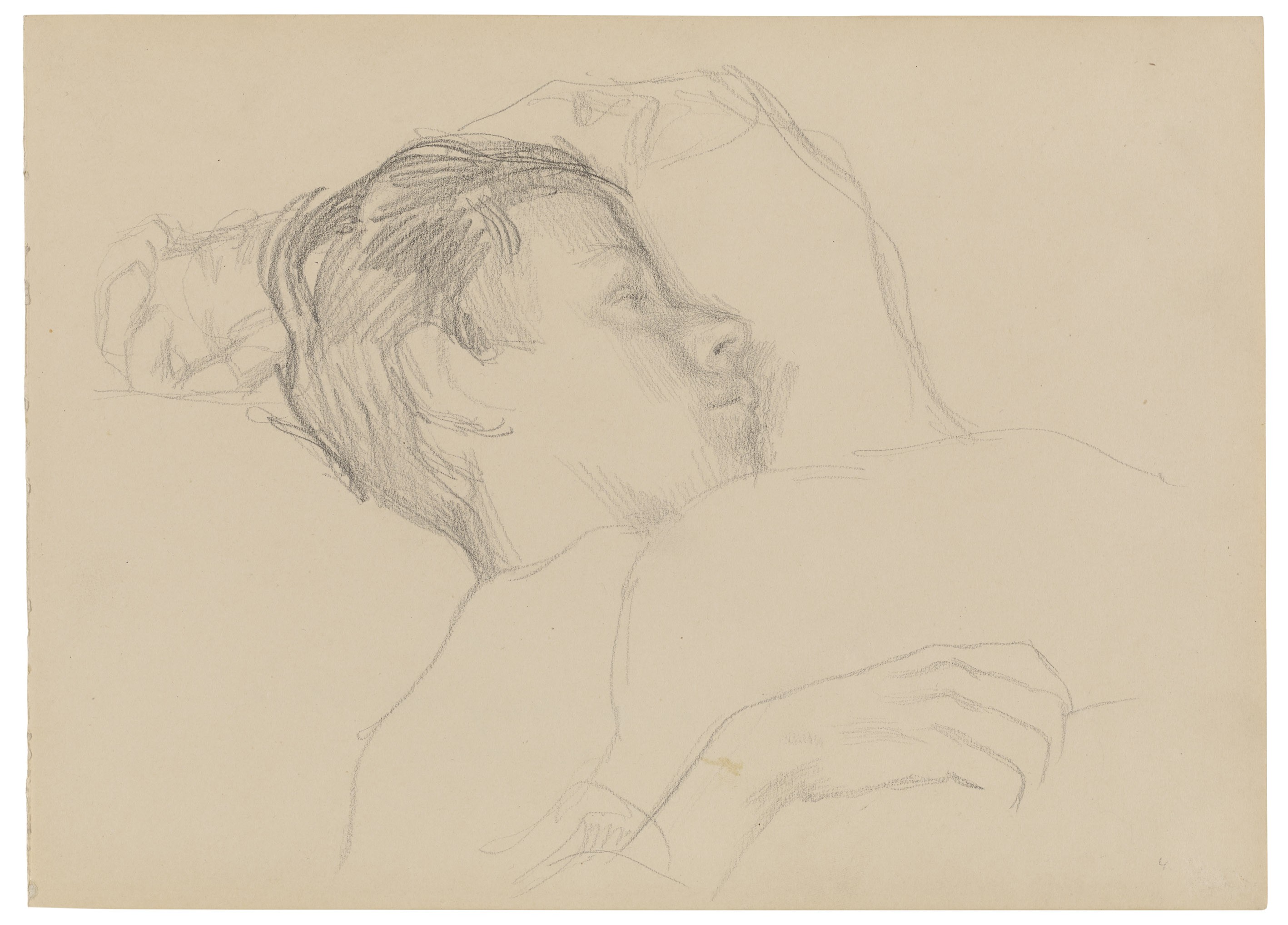 Käthe Kollwitz, Peter im Bett, um 1908, Bleistift auf Zeichenpapier, 265 x 367 mm, NT 445, Kollwitz Museum Köln, Inv. Nr. 70200/89014.
