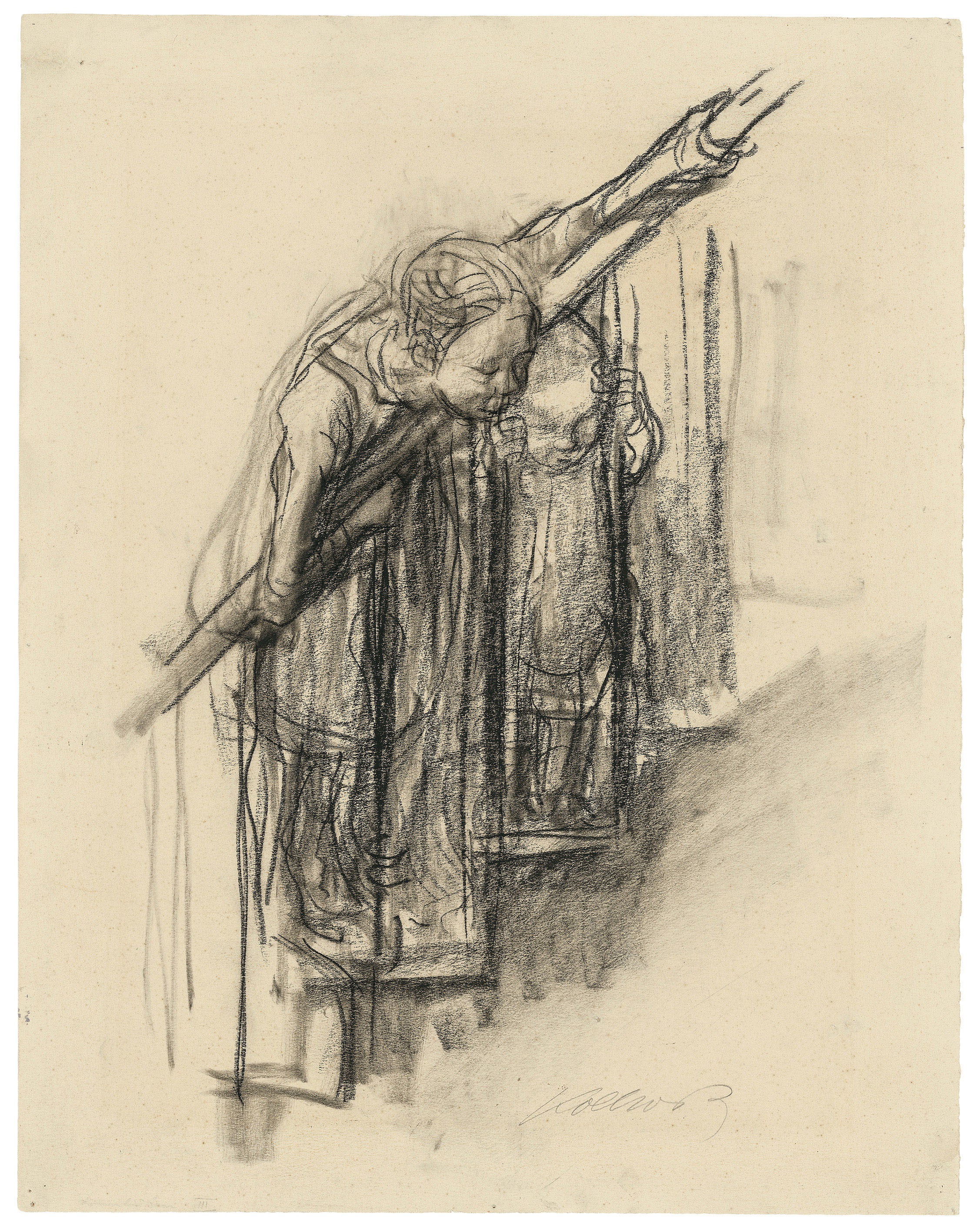 Käthe Kollwitz, Zwei Kinder am Treppengeländer, um 1927, Kohle auf Zeichenkarton, 403 x 317 mm, NT 1149, Kollwitz Museum Köln, Inv. Nr. 70200/96032.