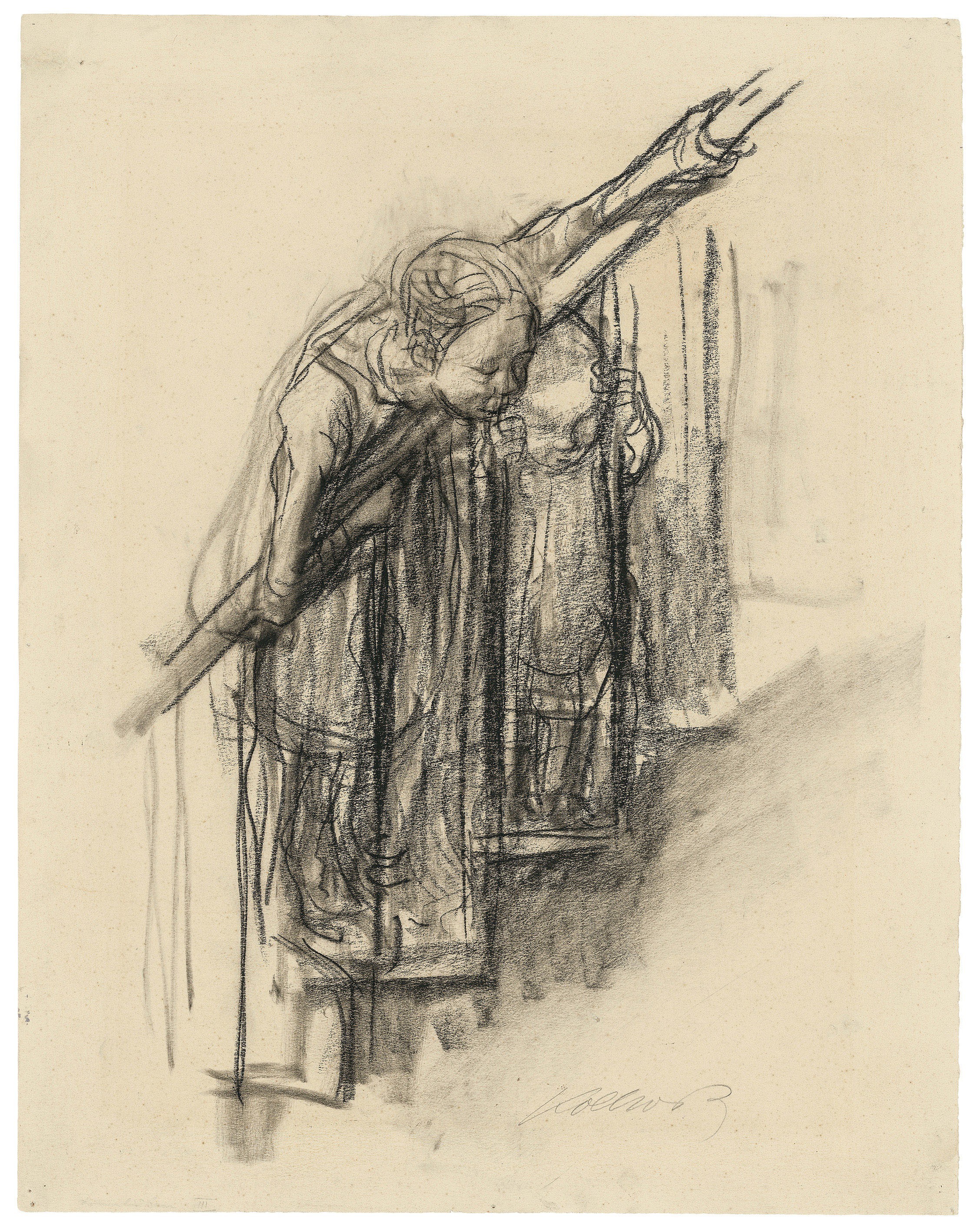 Käthe Kollwitz, Zwei Kinder am Treppengeländer, um 1927, Kohle auf Zeichenkarton, 403 x 317 mm, NT 1149, Kollwitz Museum Köln, Inv. Nr. 70200/96032.