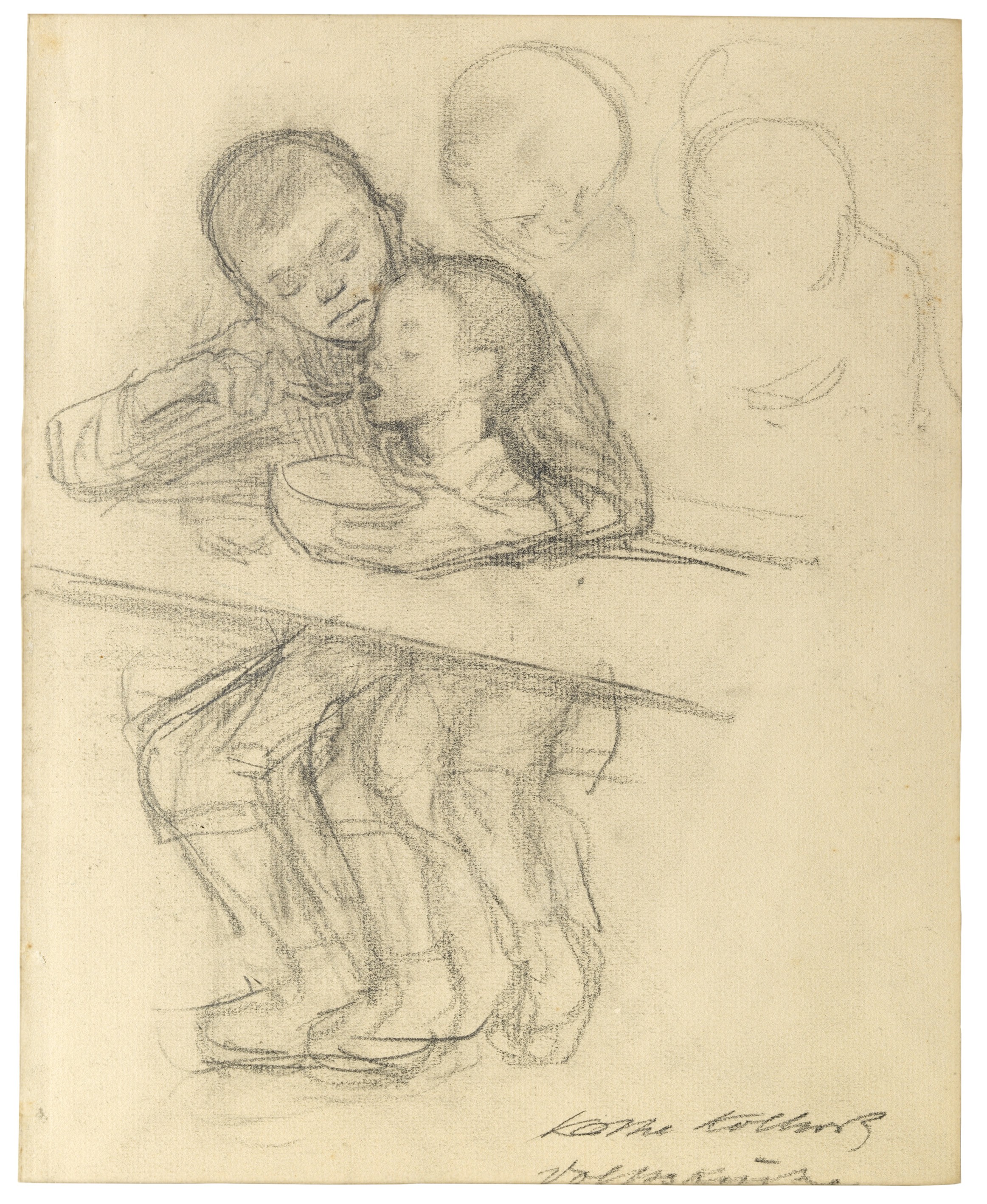 Käthe Kollwitz, Volksküche, 1926–28, schwarze Kreide auf gelblichem Ingres-Bütten, 280 x 229 mm, NT (994a), Kollwitz Museum Köln, Inv. Nr. 70200/10003.